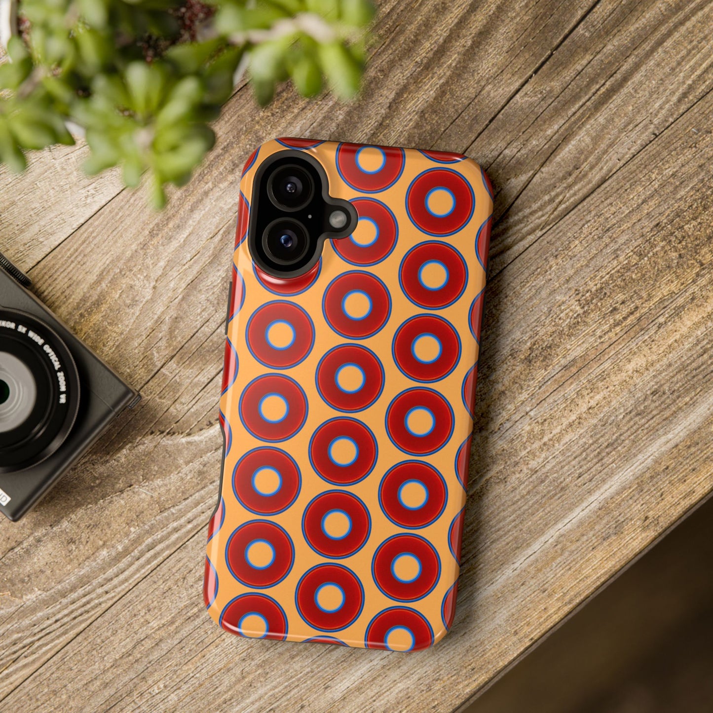 Magnetic Tough Donut Case - red vivid donut print w/creamsicle orange background