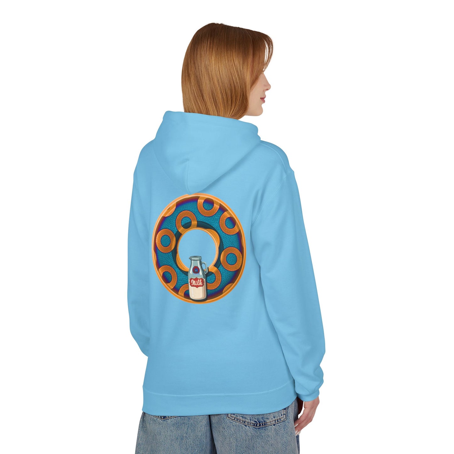 Fleece Harry Hoodies [Midweight Soft-style] - "Wooked Cream Dairy - YEMSG Donut" - blue/orange rustic paradox donut - variant 4