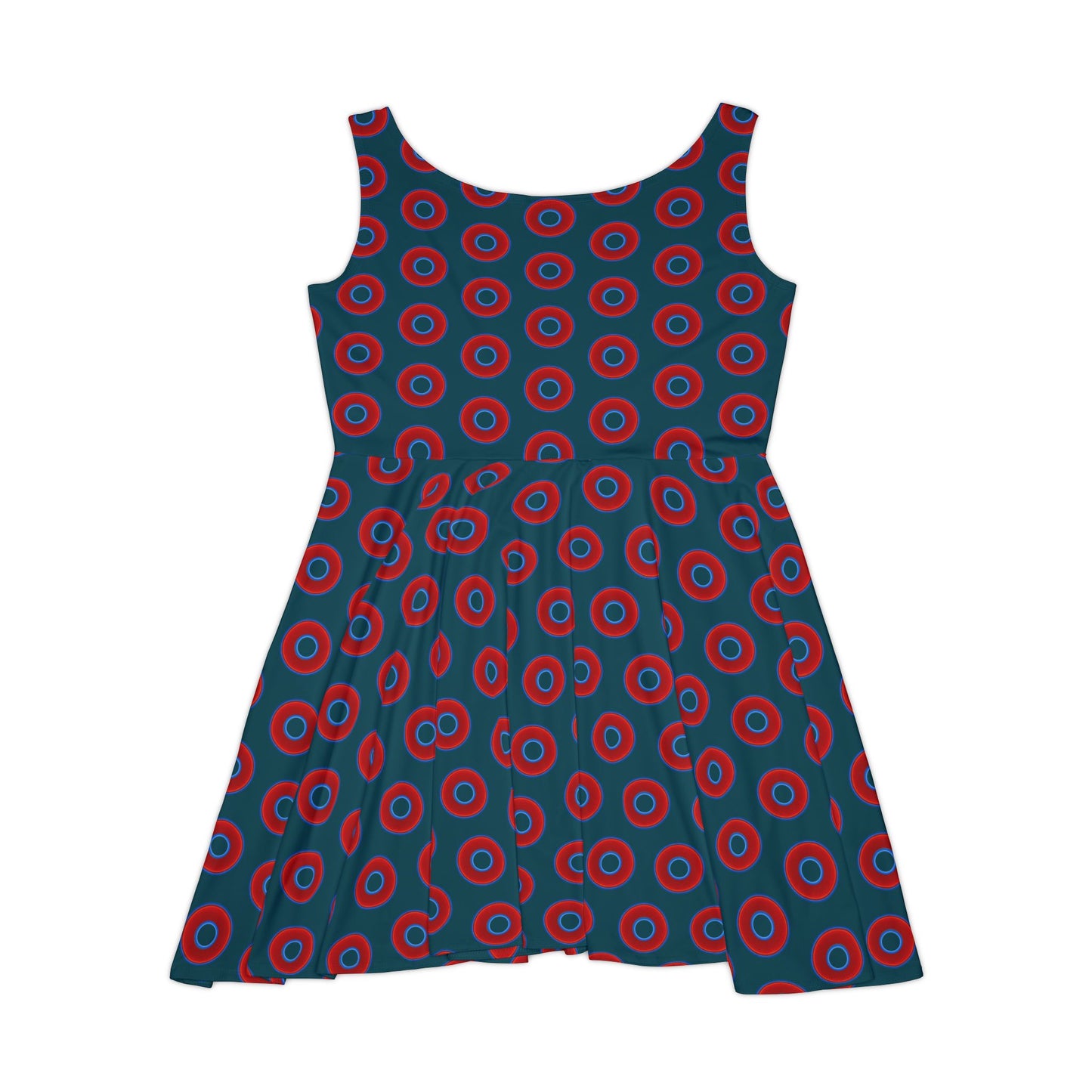 Women's Skater Donut Dress - vivid red donut print w/midnight teal green background