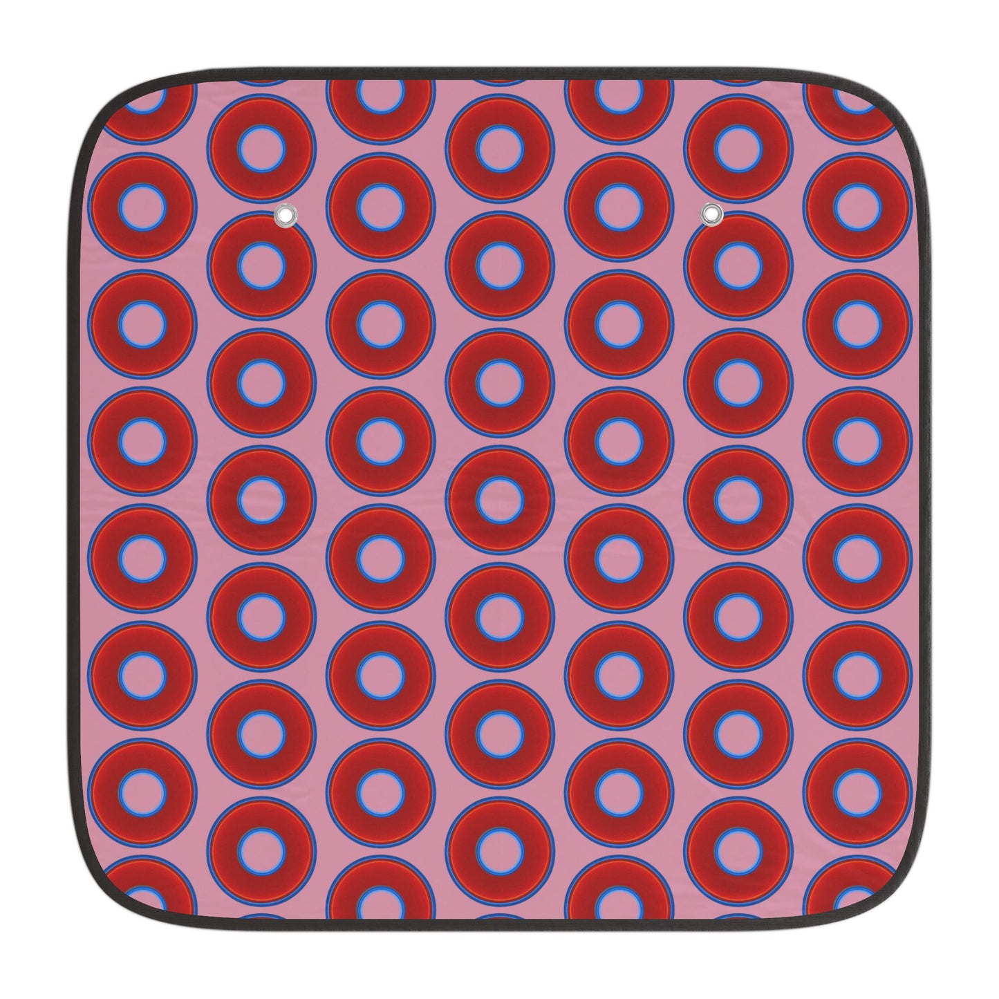 Automotive Donut Sun Shade - red vivid donuts w/pale magenta background