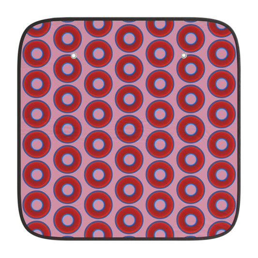 Automotive Donut Sun Shade - red vivid donuts w/pale magenta background