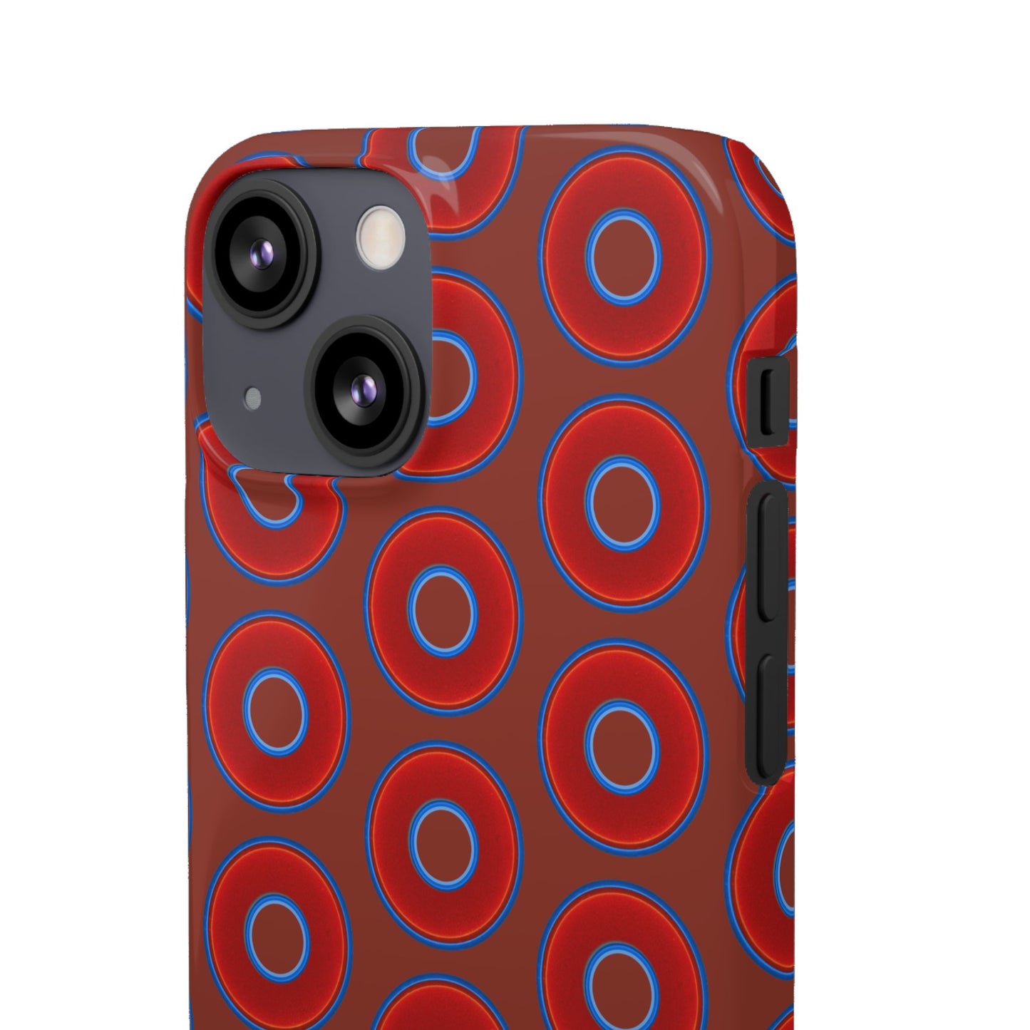 Lumpy Donut Snap Case - red vivid donut print w/burnt umber background