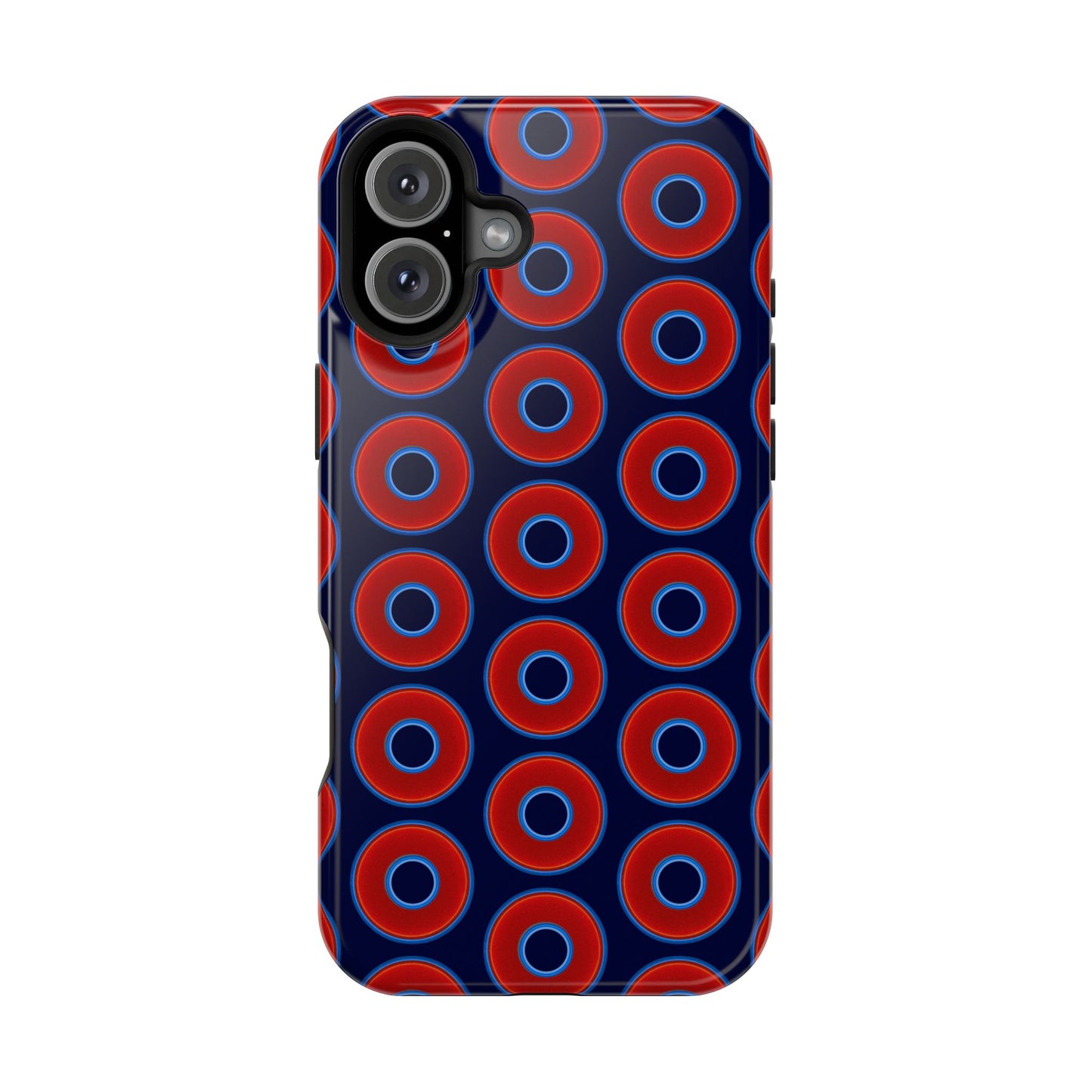Impact-Resistant Lumpy Donut Case - red vivid donut print w/dark navy blue background