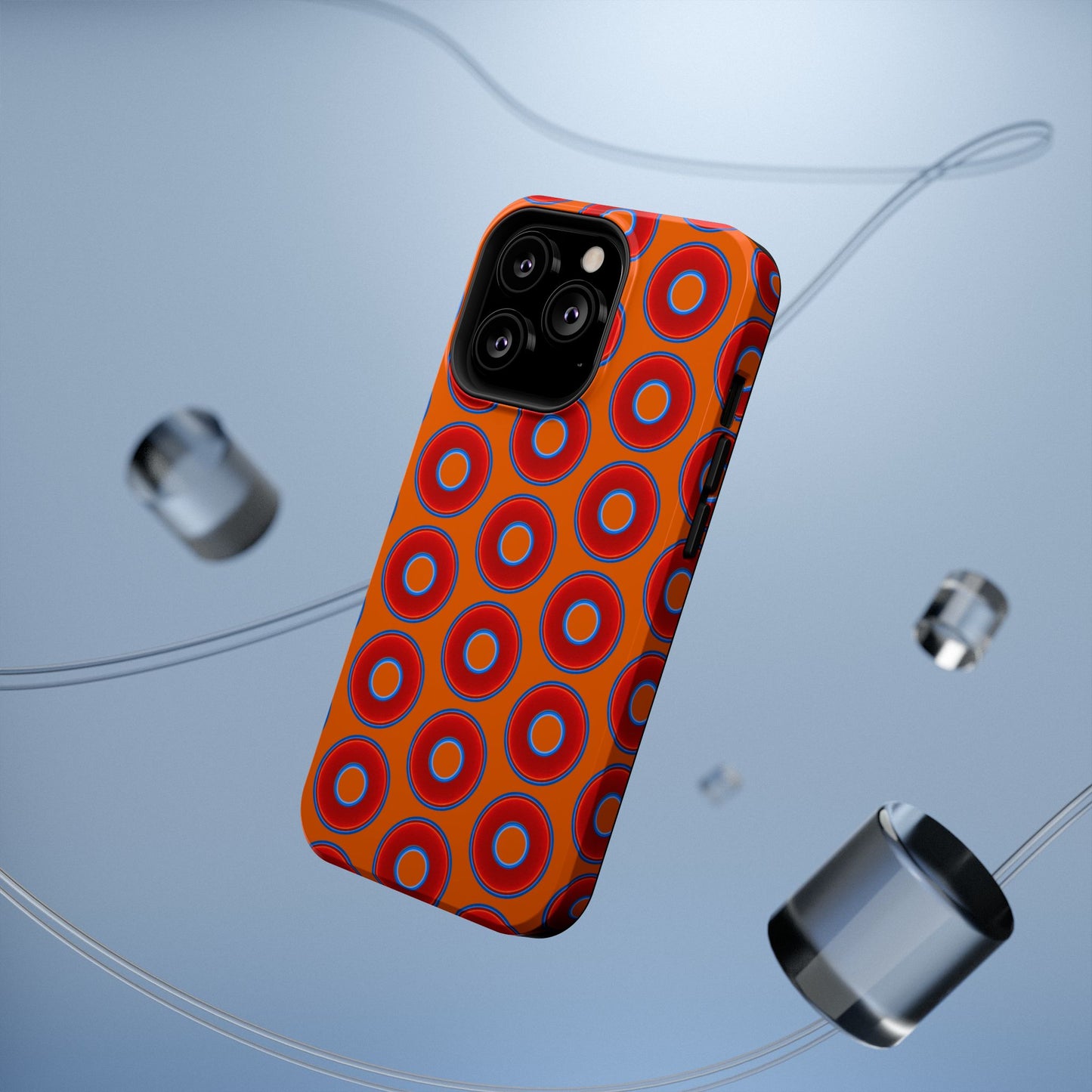 Impact-Resistant Lumpy Donut Case - red vivid donut print w/dark orange background