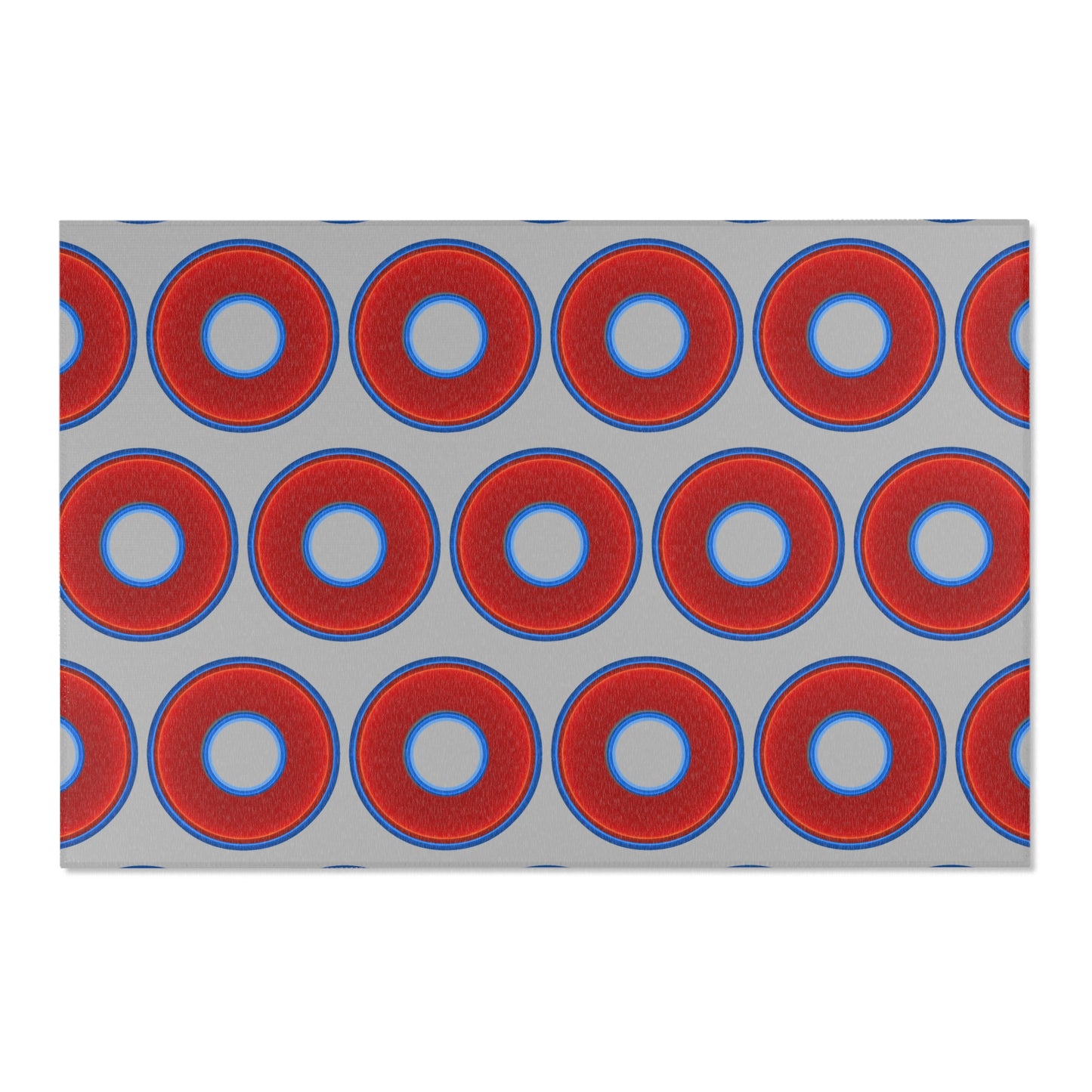Lumpy Donut Print Rug - choice of 3 sizes - vivid red donut print w/light gray background