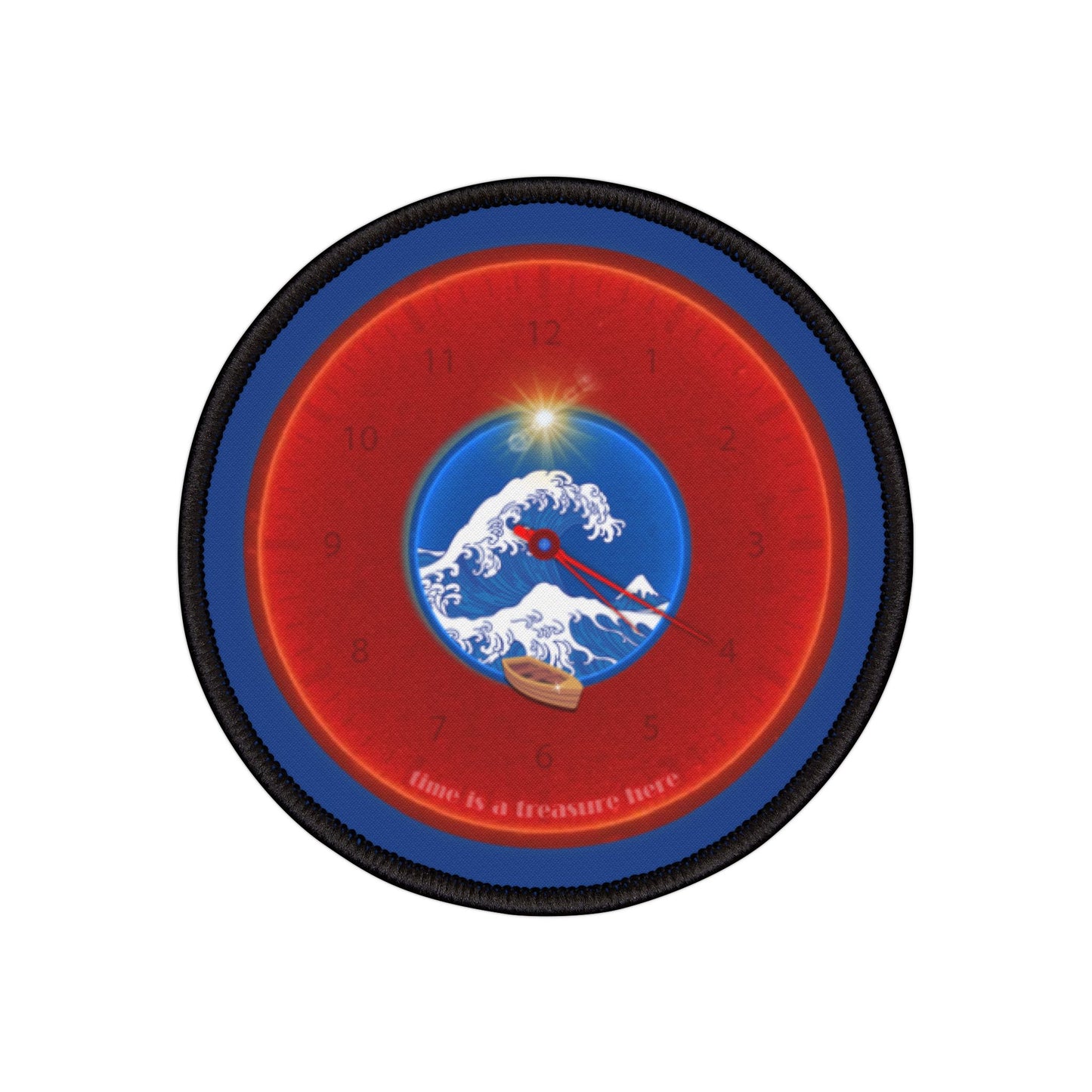 Iron-On Donut Patch - "Time Treasurer's Donut" - vivid red donut - variant 1