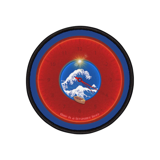 Iron-On Donut Patch - "Time Treasurer's Donut" - vivid red donut - variant 1