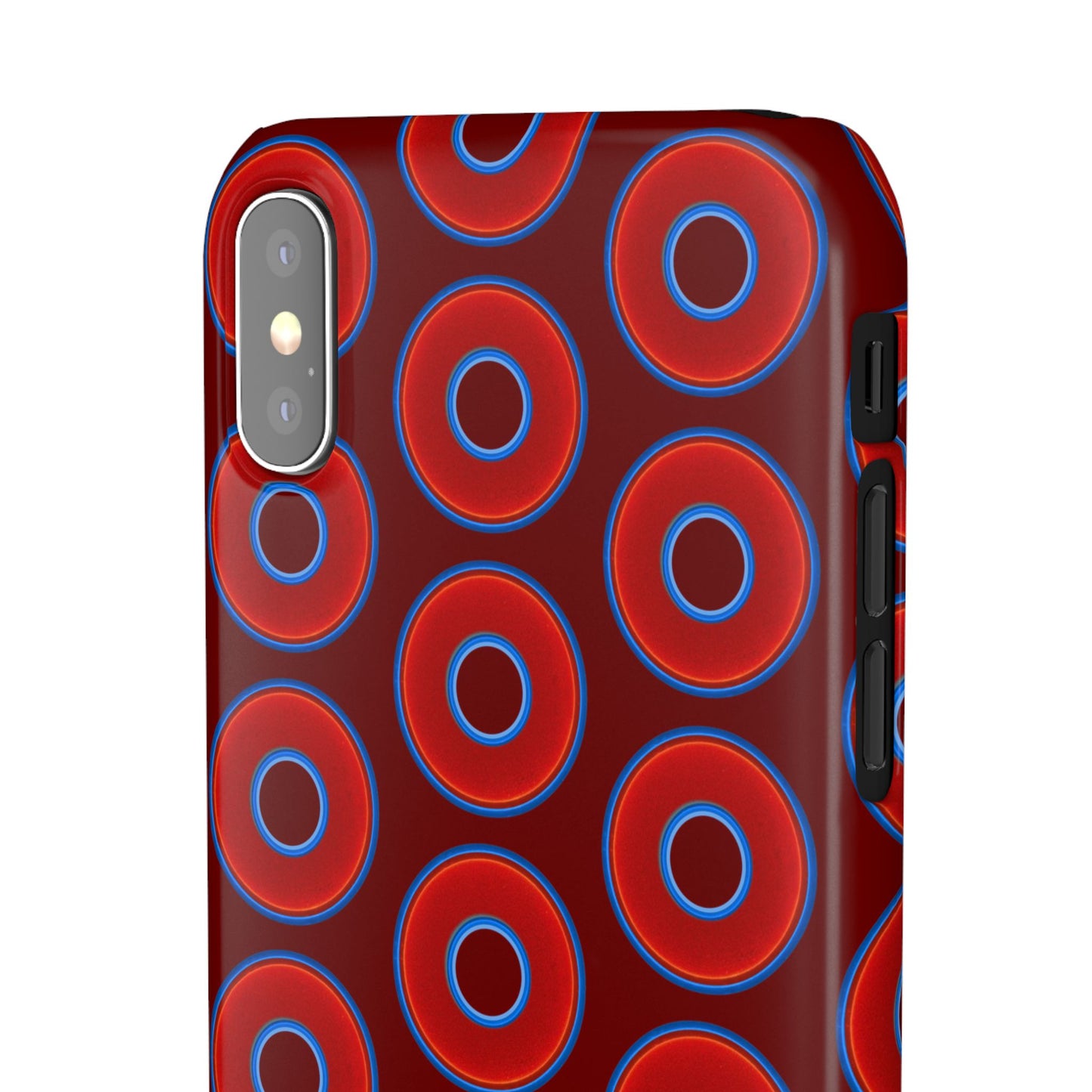 Lumpy Donut Snap Case - red vivid donut print w/dark red background