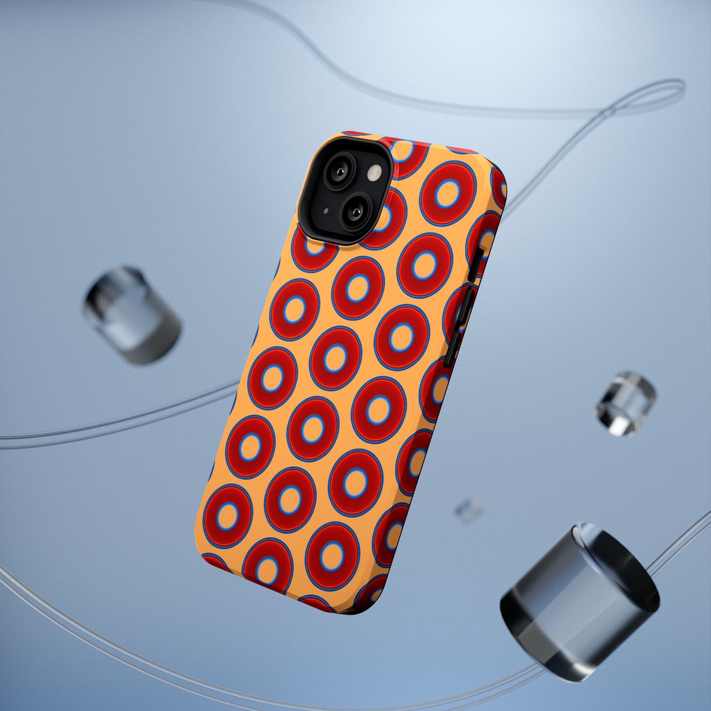 Impact-Resistant Lumpy Donut Case - red vivid donut print w/creamsicle orange background