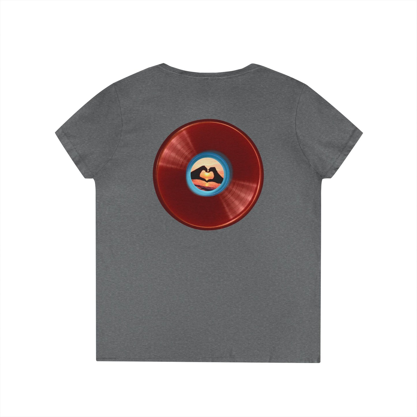 Women's Donut V-Neck Tee - "Waste of a Perfectly Good Donut" - variant 1 - vivid red record donut w/