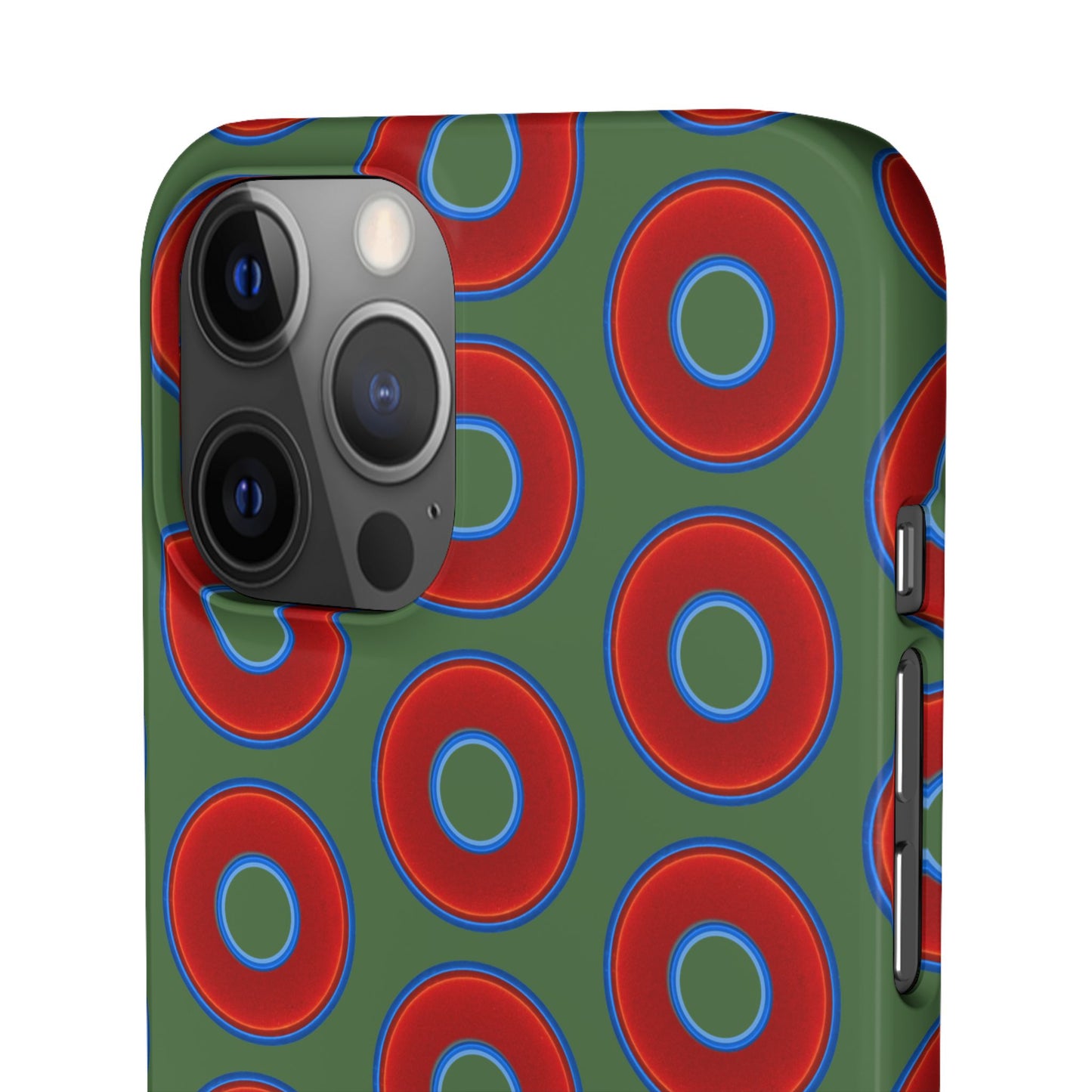 Lumpy Donut Snap Case - red vivid donut print w/dark green background