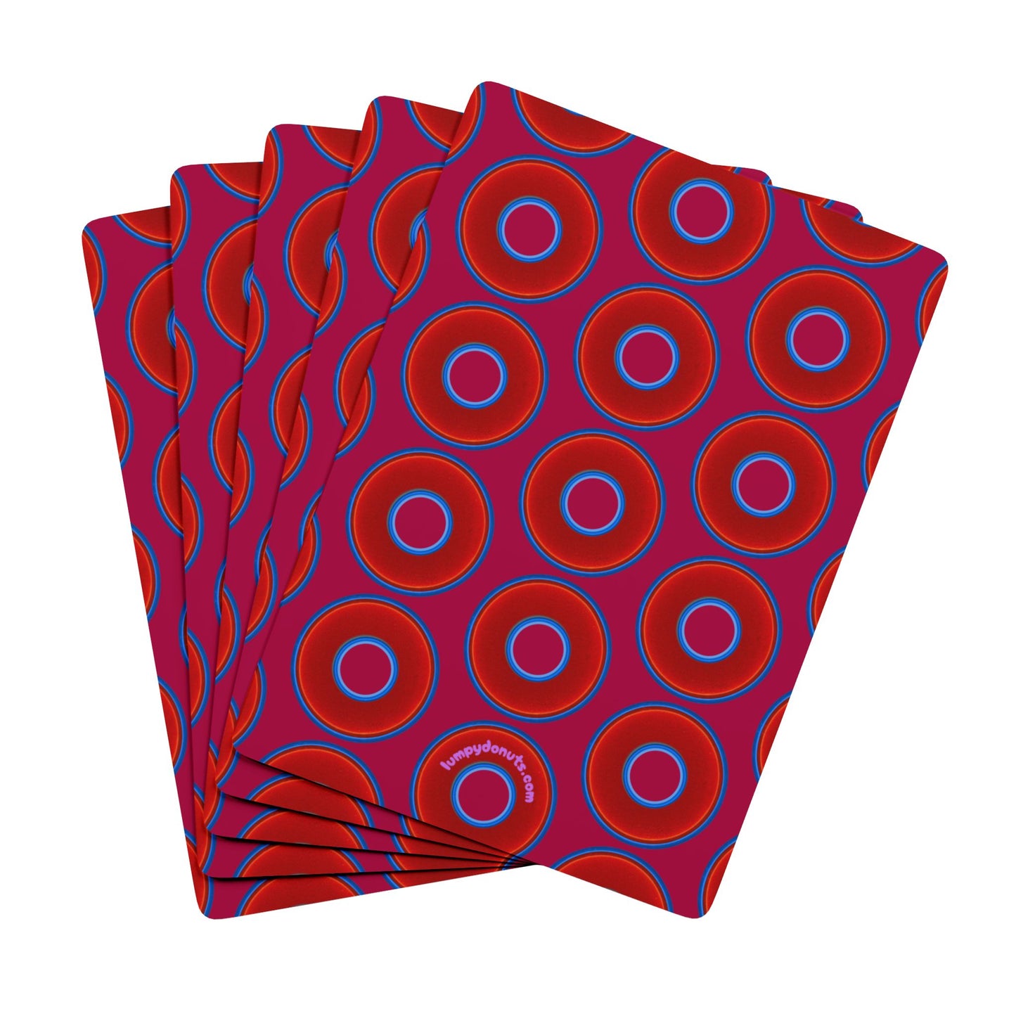 Lumpy Donut Playing Decks - 52-cards - red vivid donuts w/dark magenta background