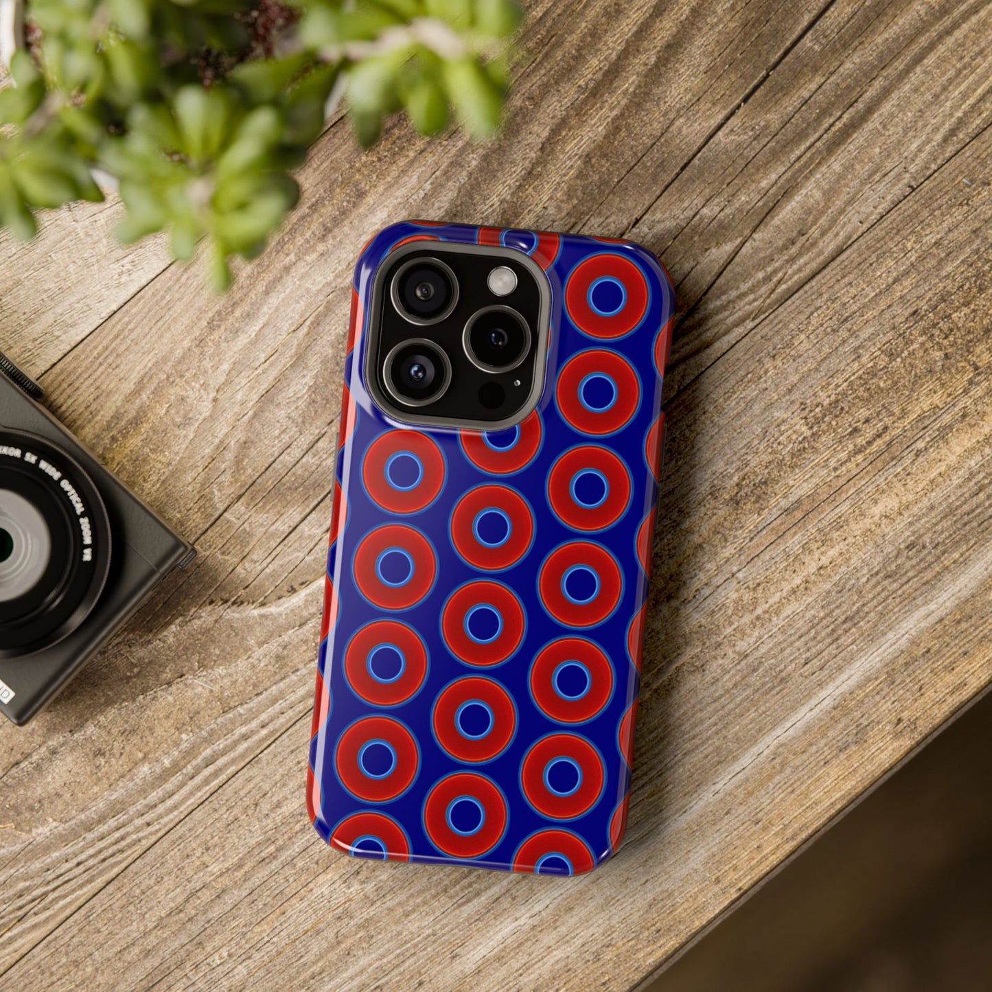 Magnetic Tough Donut Case - red vivid donut print w/vivid navy blue background