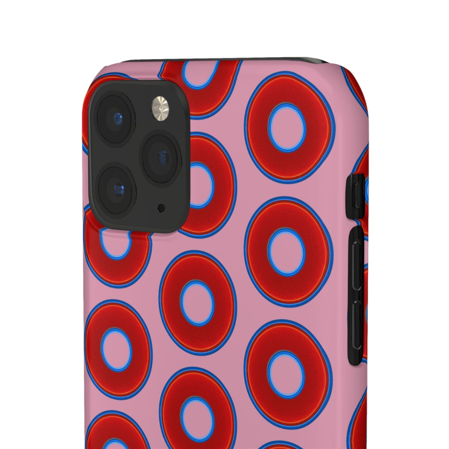 Lumpy Donut Snap Case - red vivid donut print w/pale magenta background