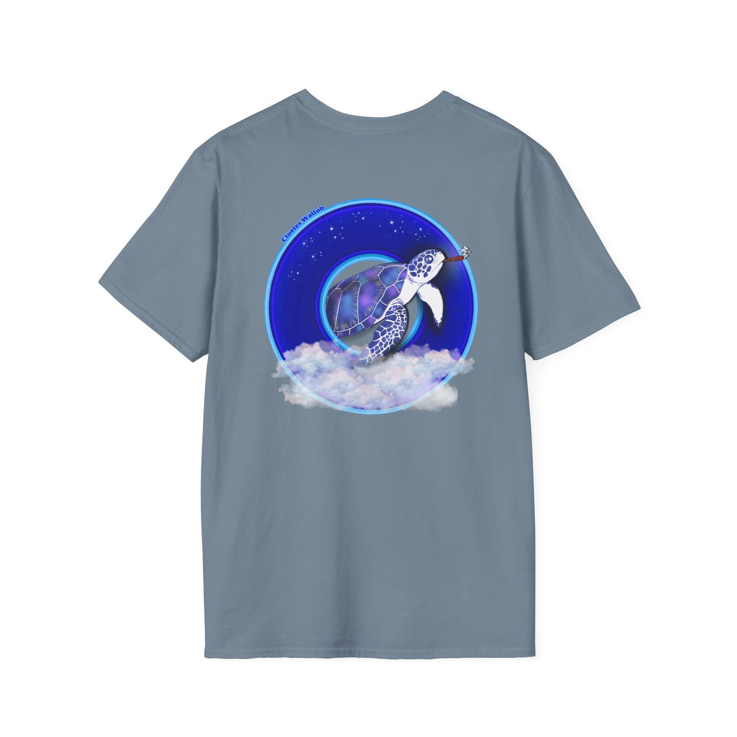 Classic Donut Tee - Unisex Soft-Style - "Clueless Wallob's Donuts" - vivid blue sky donut