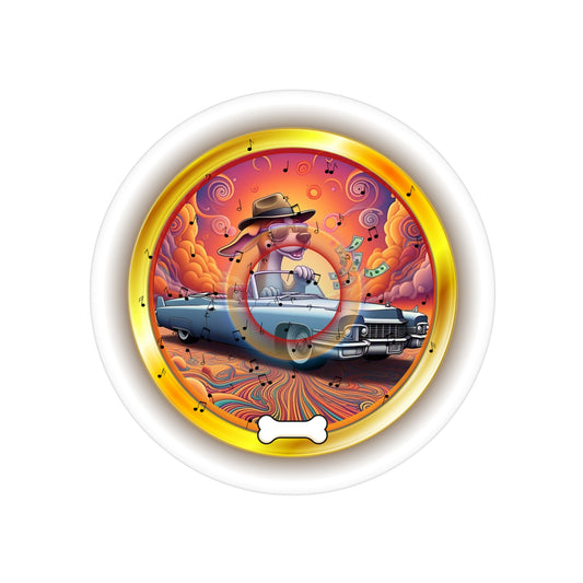 Donut Bumper/Outdoor Sticker - "Jimmy's Marathon Donuts" - series 1.0 - variant 2 - purple/orange/gold picture donut - [Die-Cut] 6"x 6"