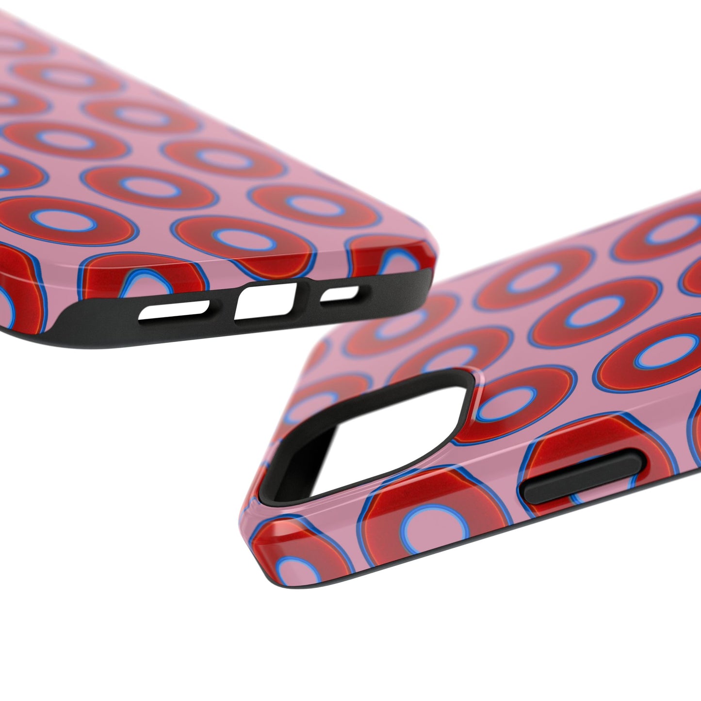 Impact-Resistant Lumpy Donut Case - red vivid donut print w/pale magenta background