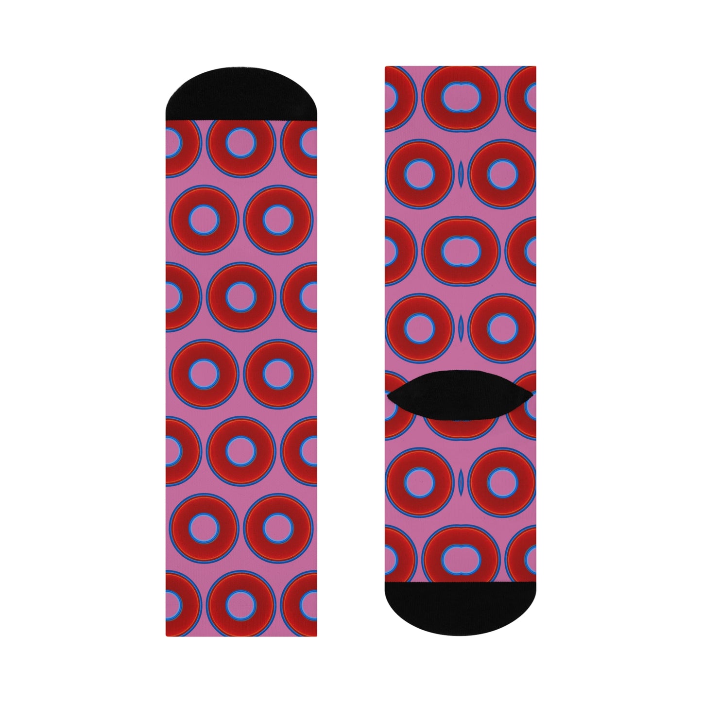 Lumpy Sox - cushioned crew - vivid red donut print w/pink background