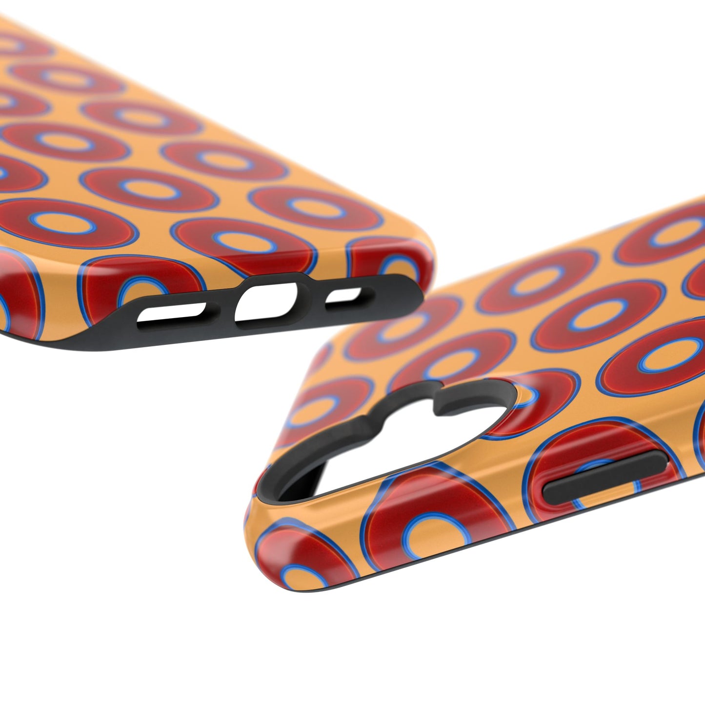 Impact-Resistant Lumpy Donut Case - red vivid donut print w/creamsicle orange background