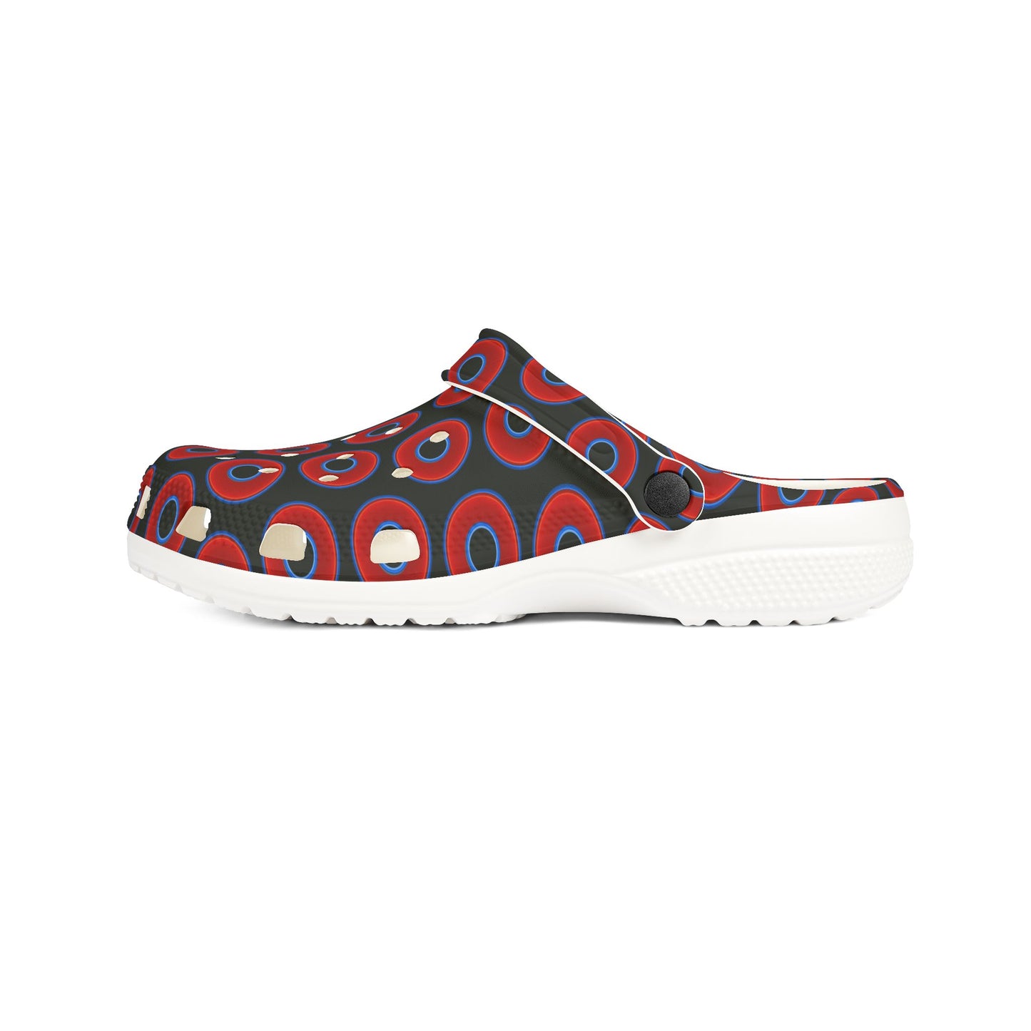 Spatchcocks - donut slip-on shoes - vivid red donuts w/midnight moss green background [unisex]