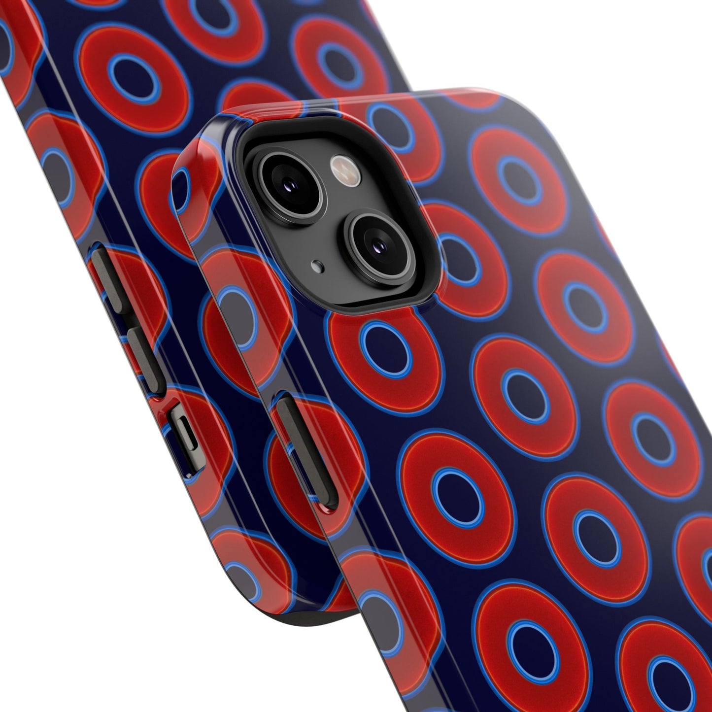 Impact-Resistant Lumpy Donut Case - red vivid donut print w/midnight blue background