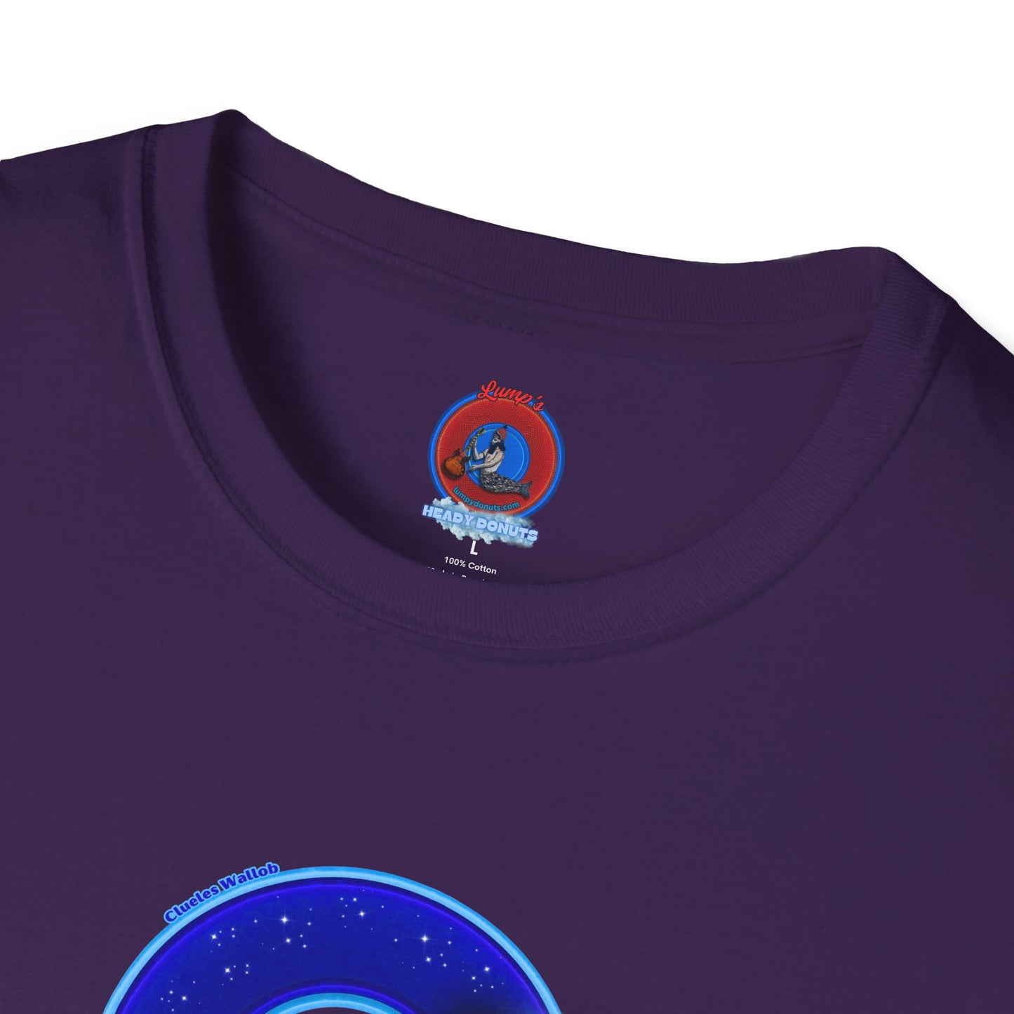 Classic Donut Tee - Unisex Soft-Style - "Clueless Wallob's Donuts" - vivid blue sky donut