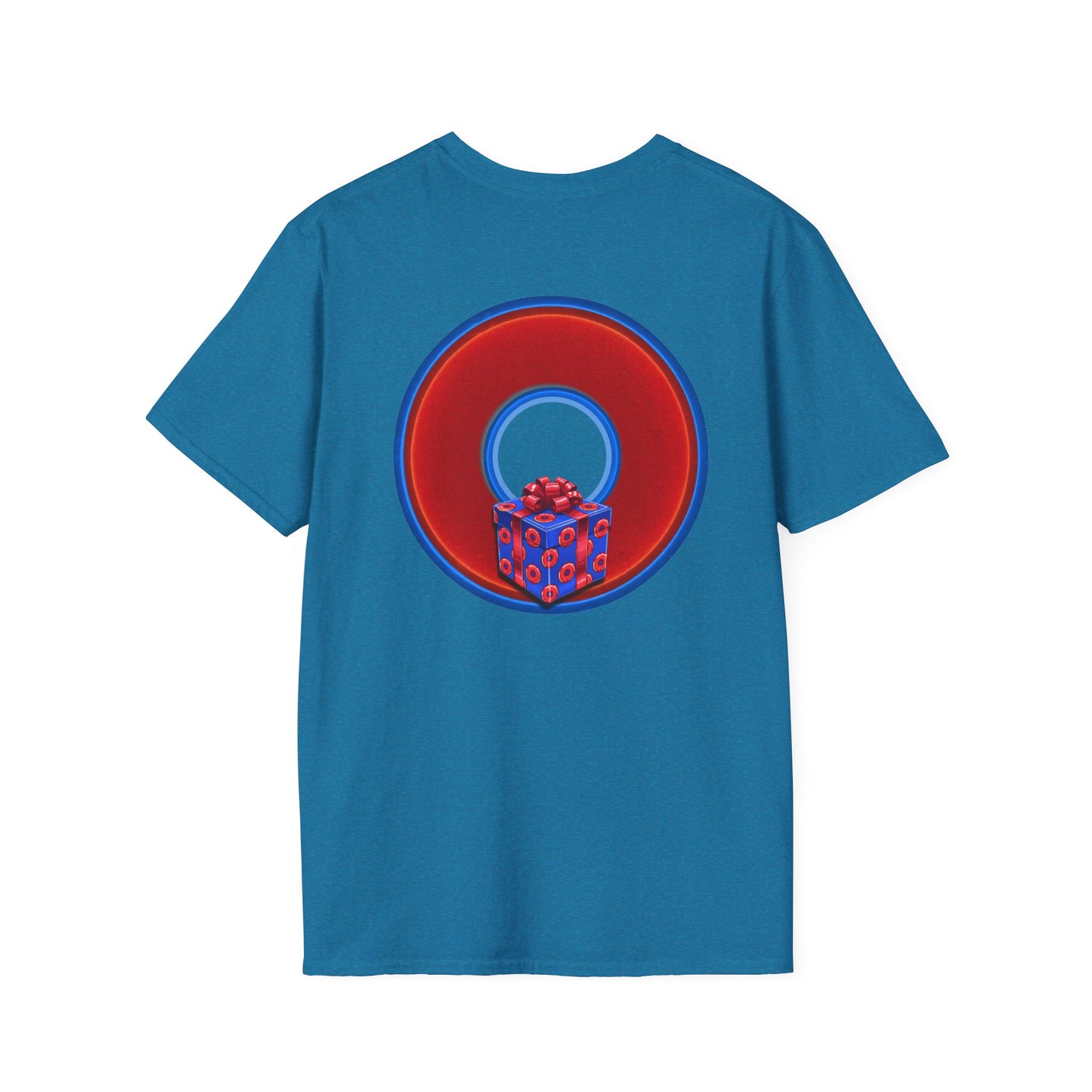 Classic Donut Tee - Unisex Soft-Style - "Phishmas Caroler's Tee " - vivid red/blue donut - variant 1