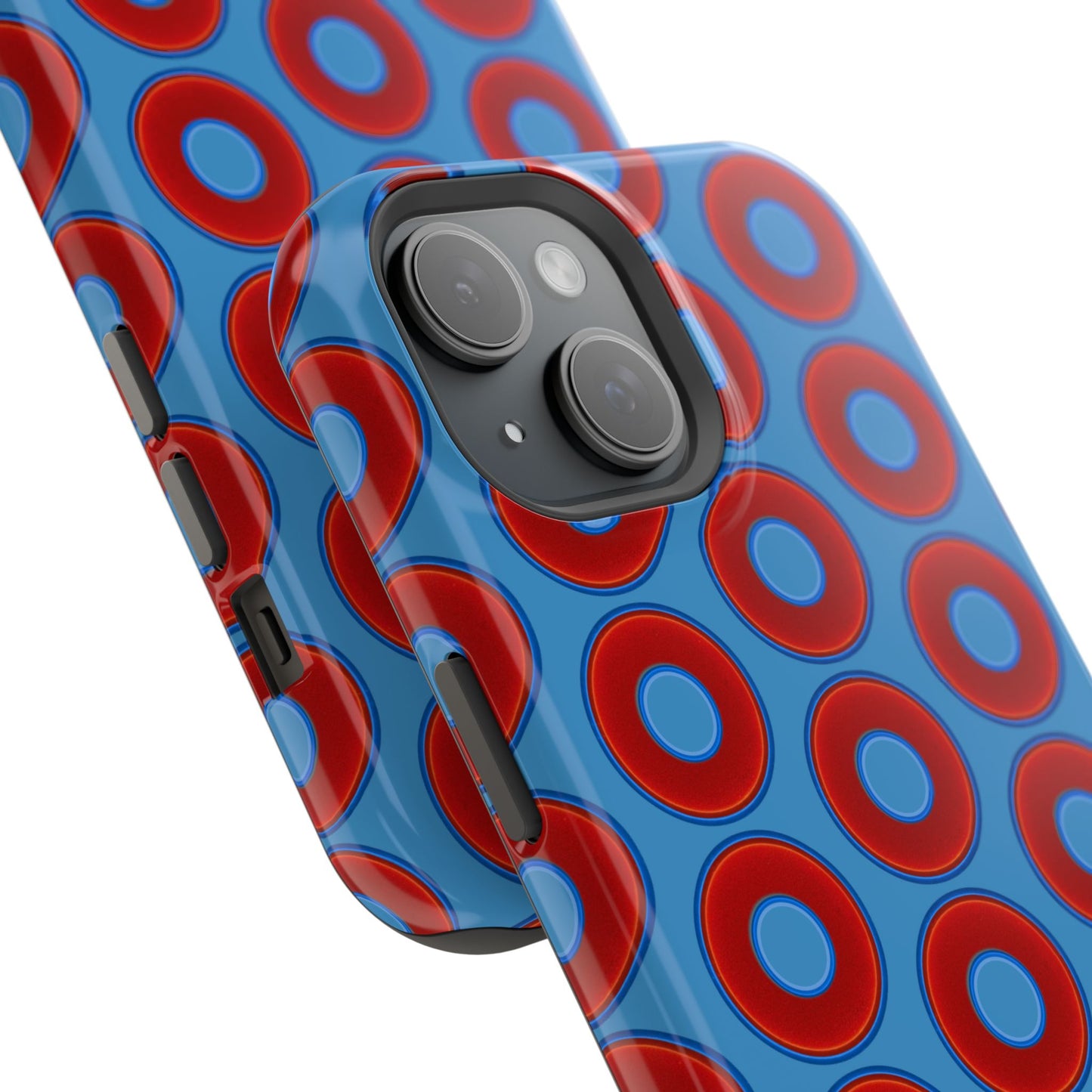 Magnetic Tough Donut Case - red vivid donut print w/light steel blue background