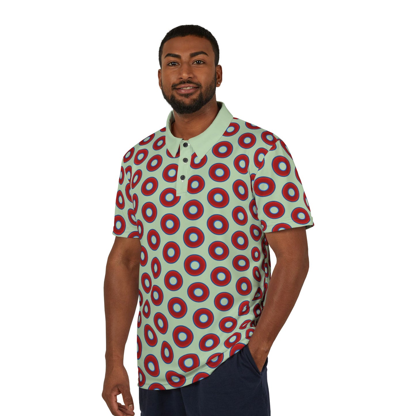 AOP Donut Polo - vivid donut print w/seafoam background [unisex]