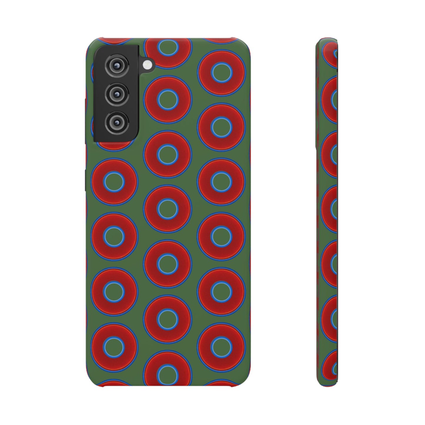 Lumpy Donut Snap Case - red vivid donut print w/dark green background