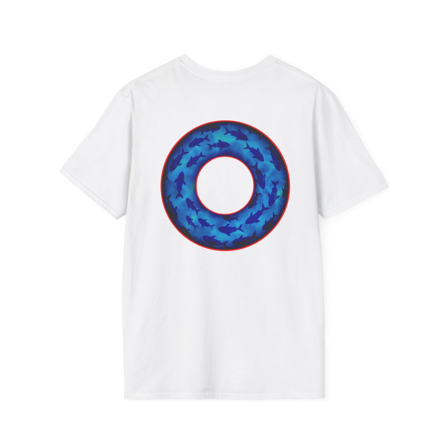 Classic Donut Tee - Unisex Soft-Style - "Skoolie of Phishies" - vivid sea donut - w/darker blue water - variant 2