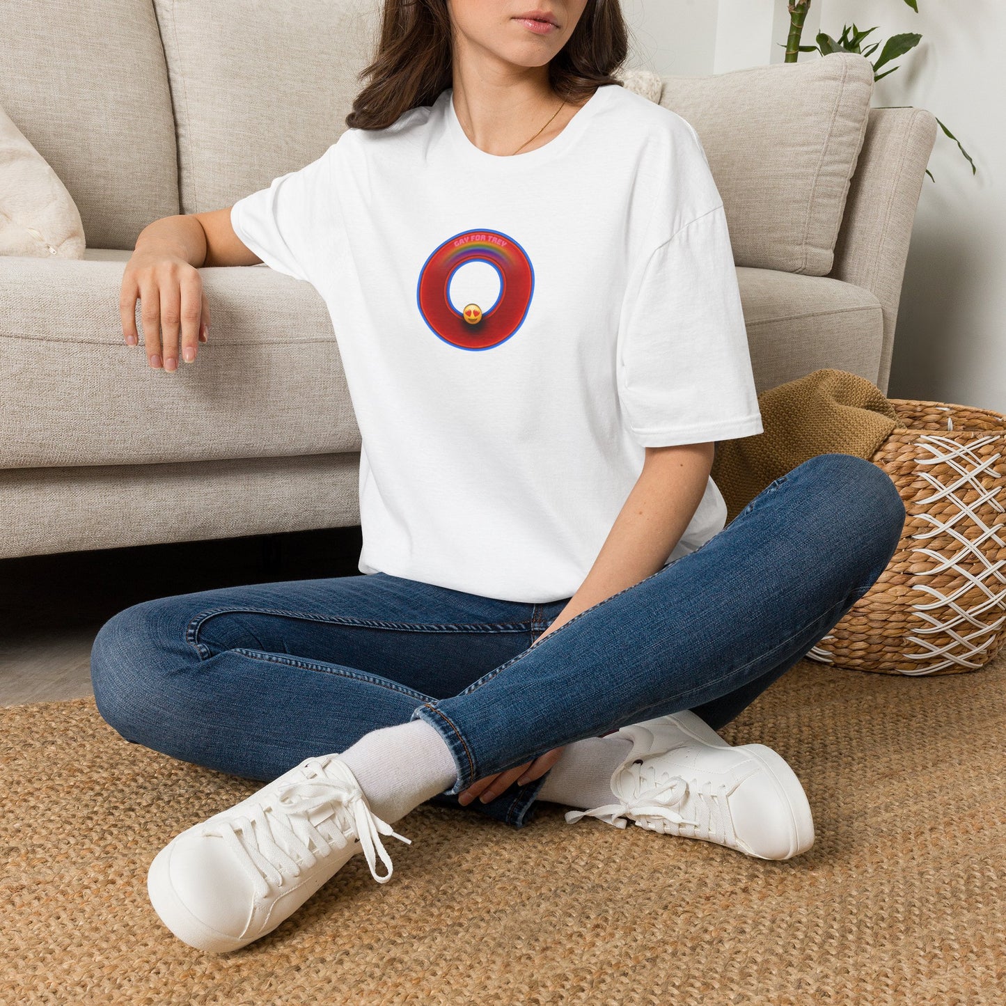 Classic Donut Tee - Unisex Soft-Style - "Yes You Are Mark!" - vivid red/blue donut