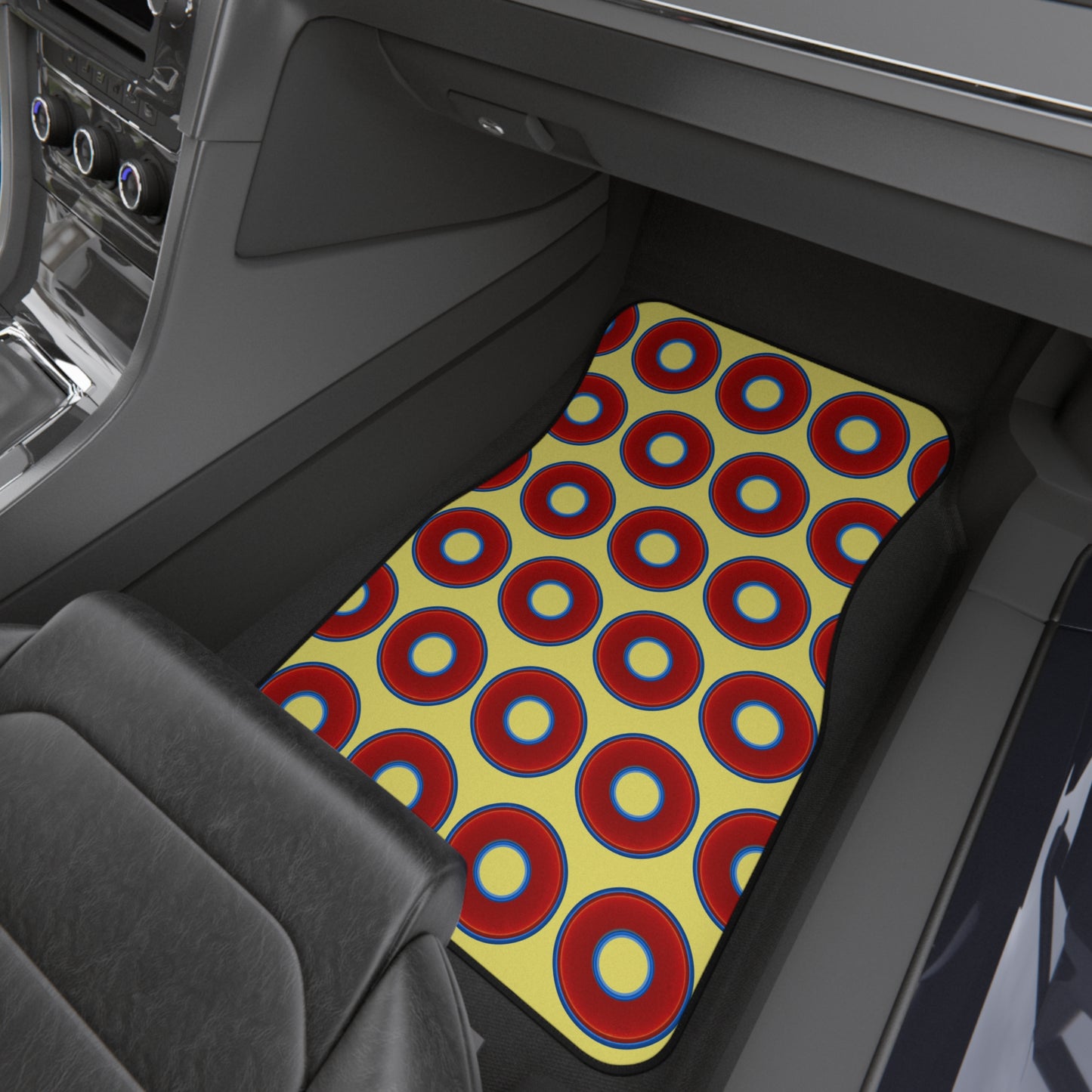 Contacted Car Mats - vivid donut print w/yellow background