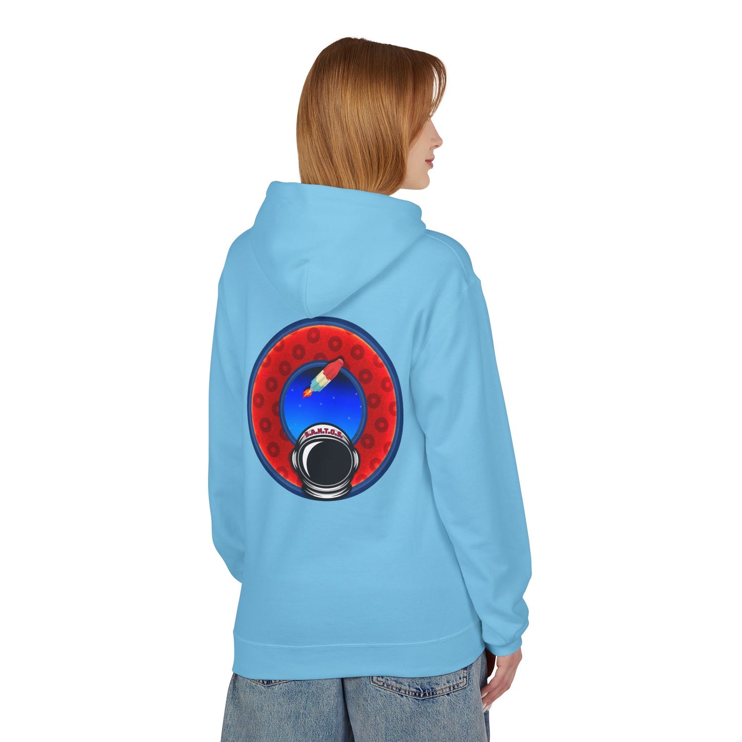 Fleece Harry Hoodies [Midweight Soft-style] - "This is What Donuts Smell Like in Space - YEMSG Donut" - w/widemouthed red/blue donut