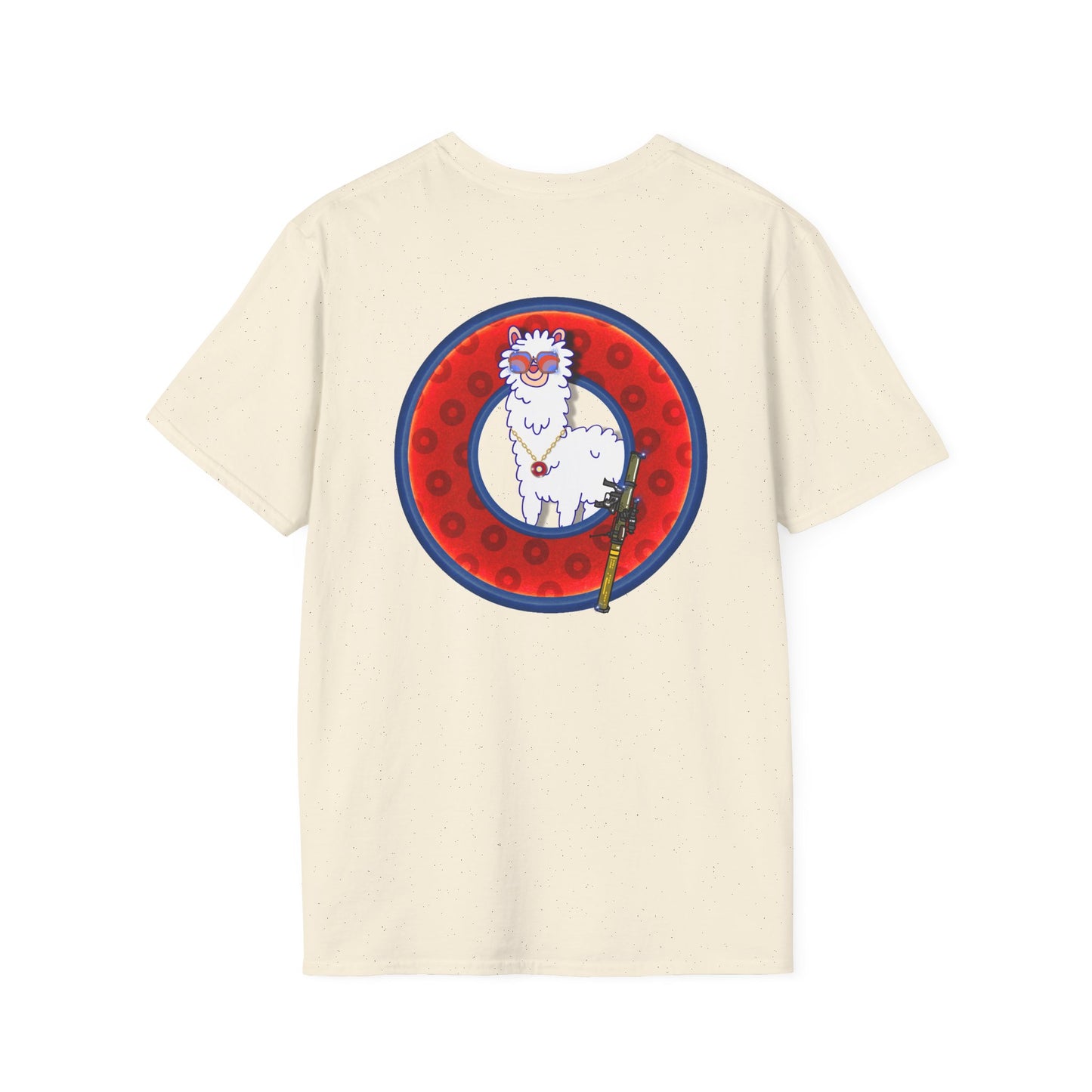Classic Donut Tee - Unisex Soft-Style - "Medium Paced Llama Donut" - red/blue widemouthed paradox donut