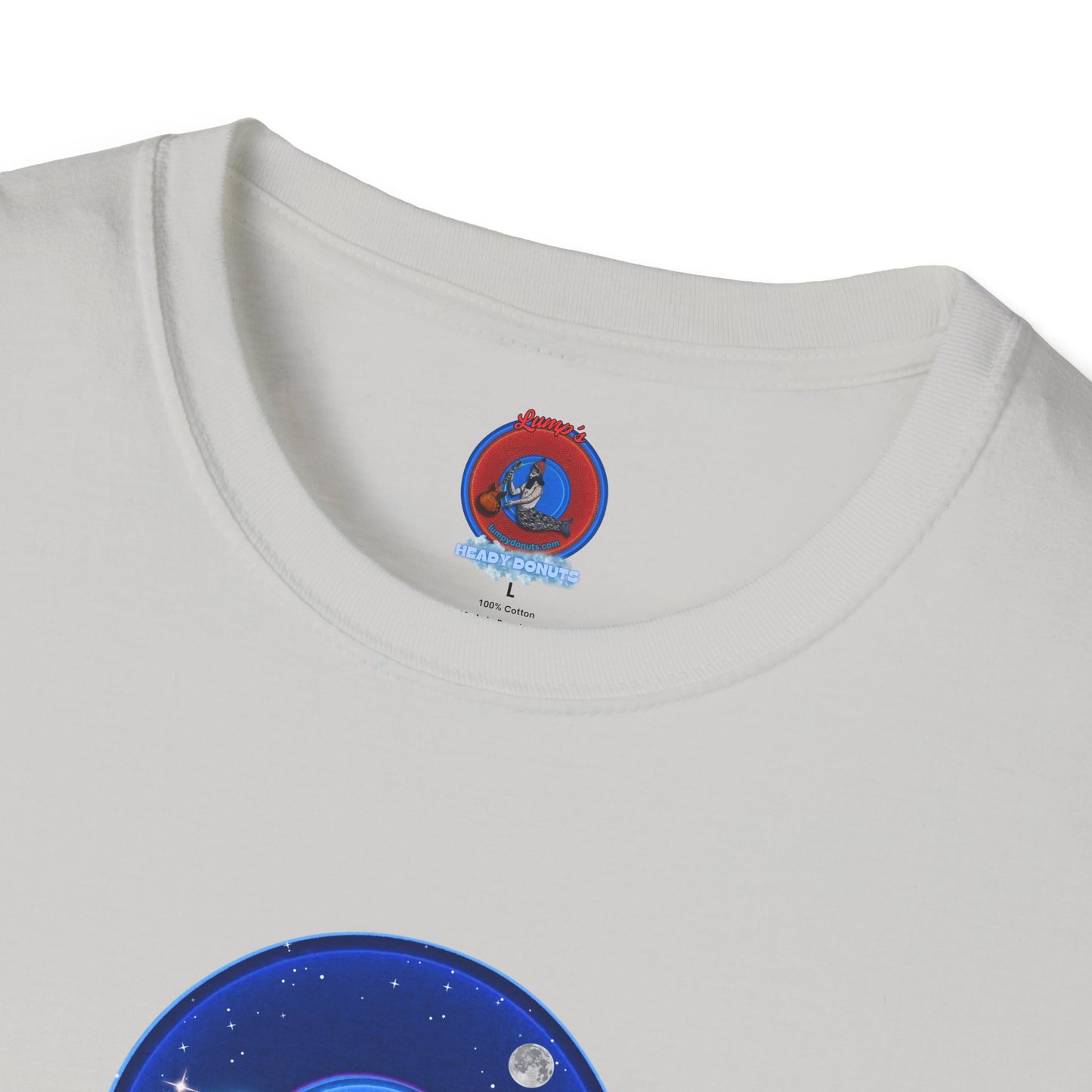 Classic Donut Tee - Unisex Soft-Style - "The Hopeful Waving Donut" - variant 2 - vivid blue donut