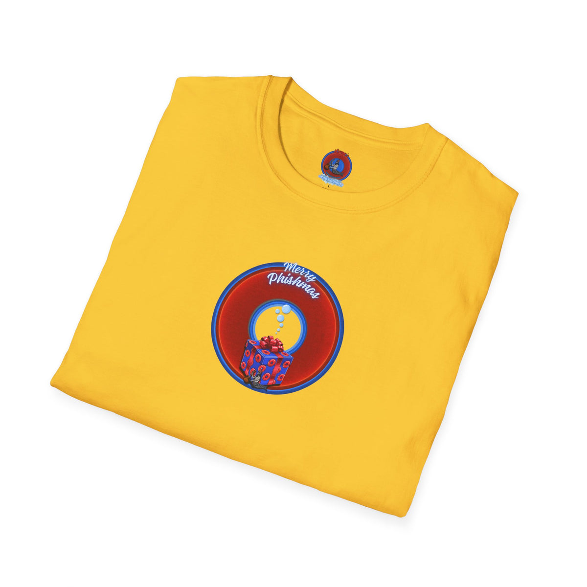 Classic Donut Tee - Unisex Soft-Style - "Phishmas Caroler's Tee " - vivid red/blue donut - variant 2