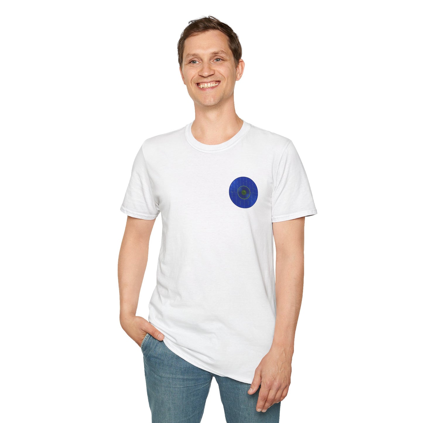 Classic Donut Tee - Unisex Soft-Style - "Harry's Hoodlum Donut" - series 1.0  - variant 3 - lights off/blue donut(s)
