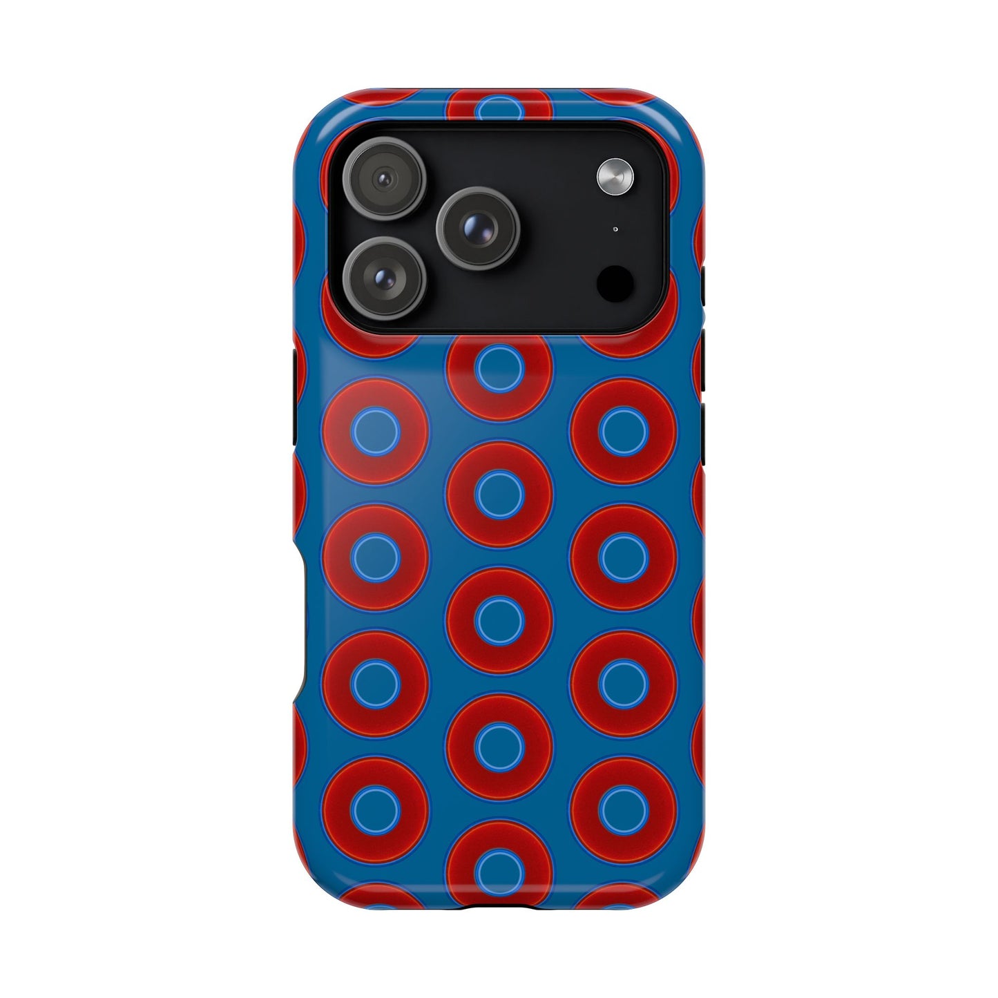 Impact-Resistant Lumpy Donut Case - red vivid donut print w/wavy navy background
