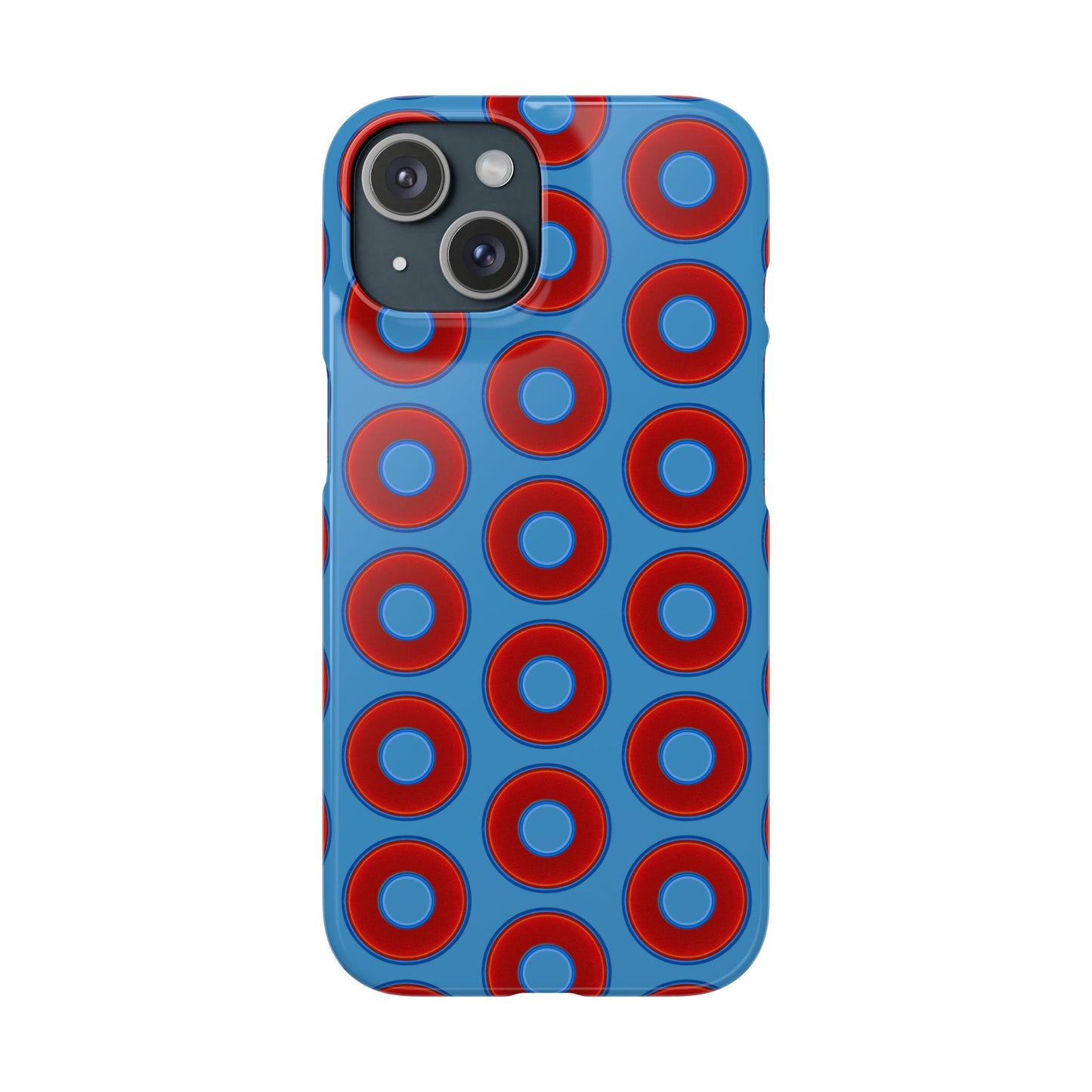Lumpy Donut Snap Case - red vivid donut print w/light steel blue background