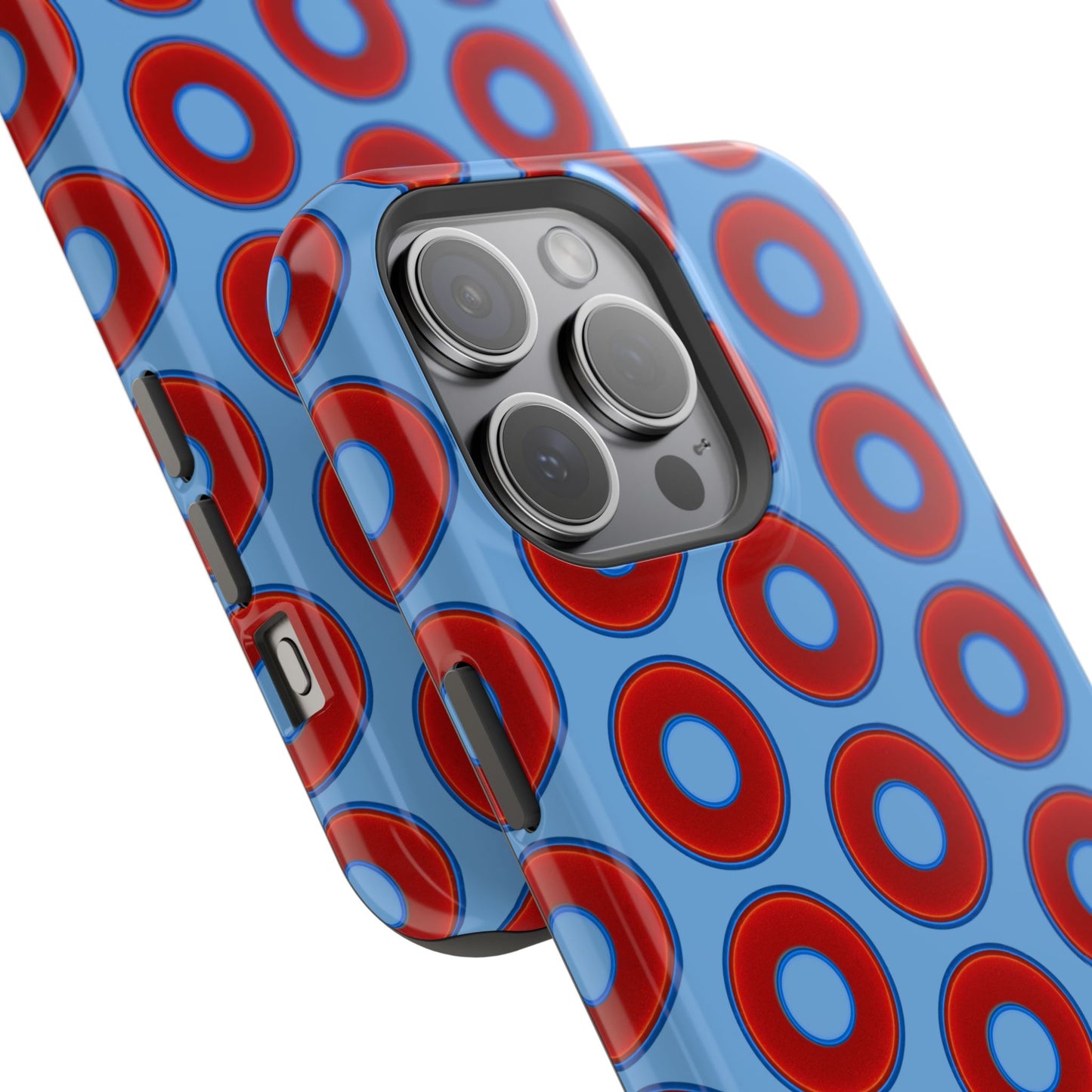 Impact-Resistant Lumpy Donut Case - red vivid donut print w/light blue background