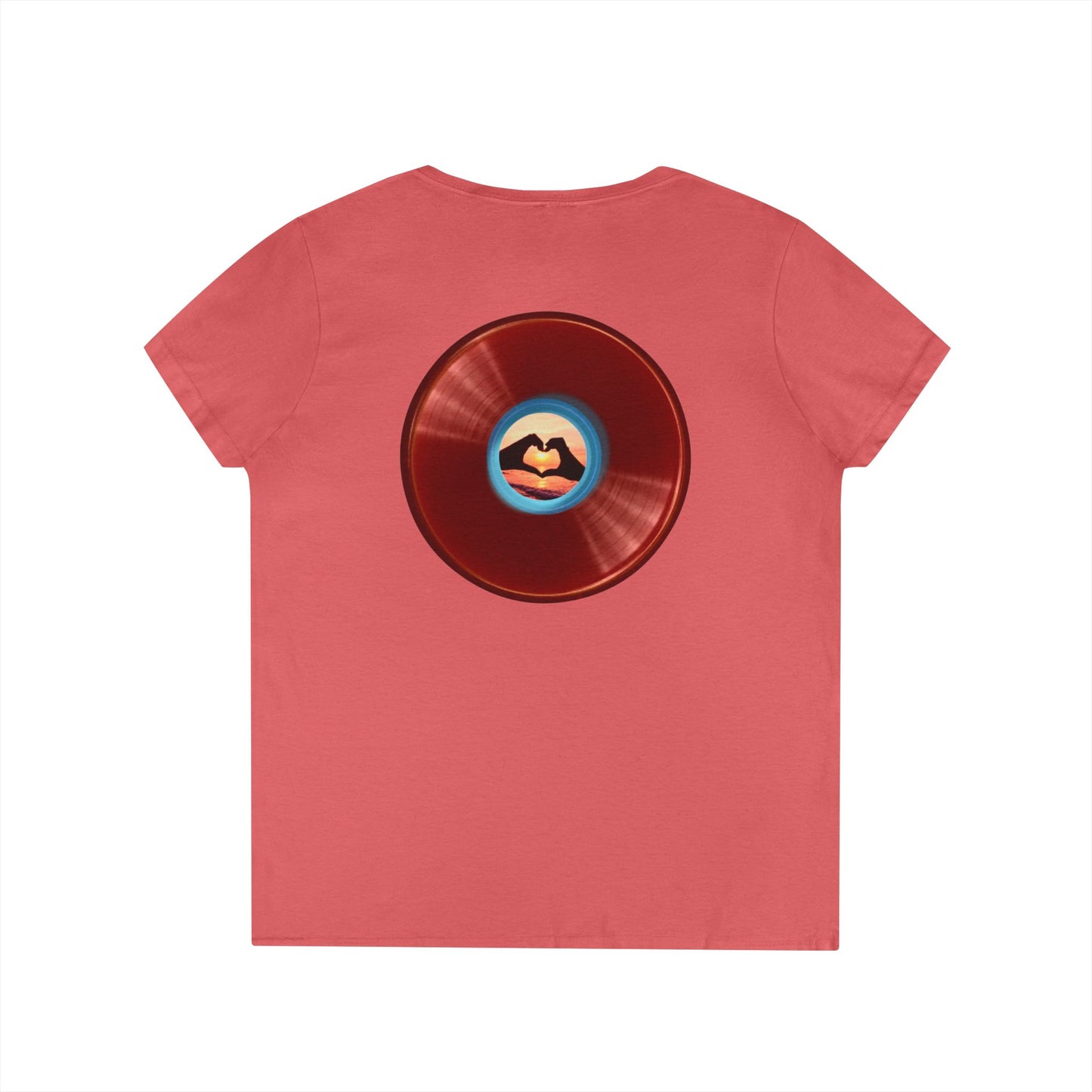 Women's Donut V-Neck Tee - "Waste of a Perfectly Good Donut" - variant 1 - vivid red record donut w/