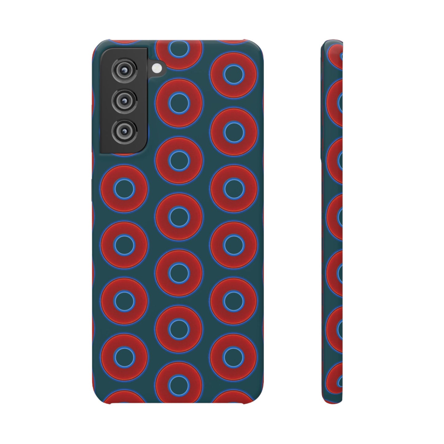Lumpy Donut Snap Case - red vivid donut print w/midnight teal green background