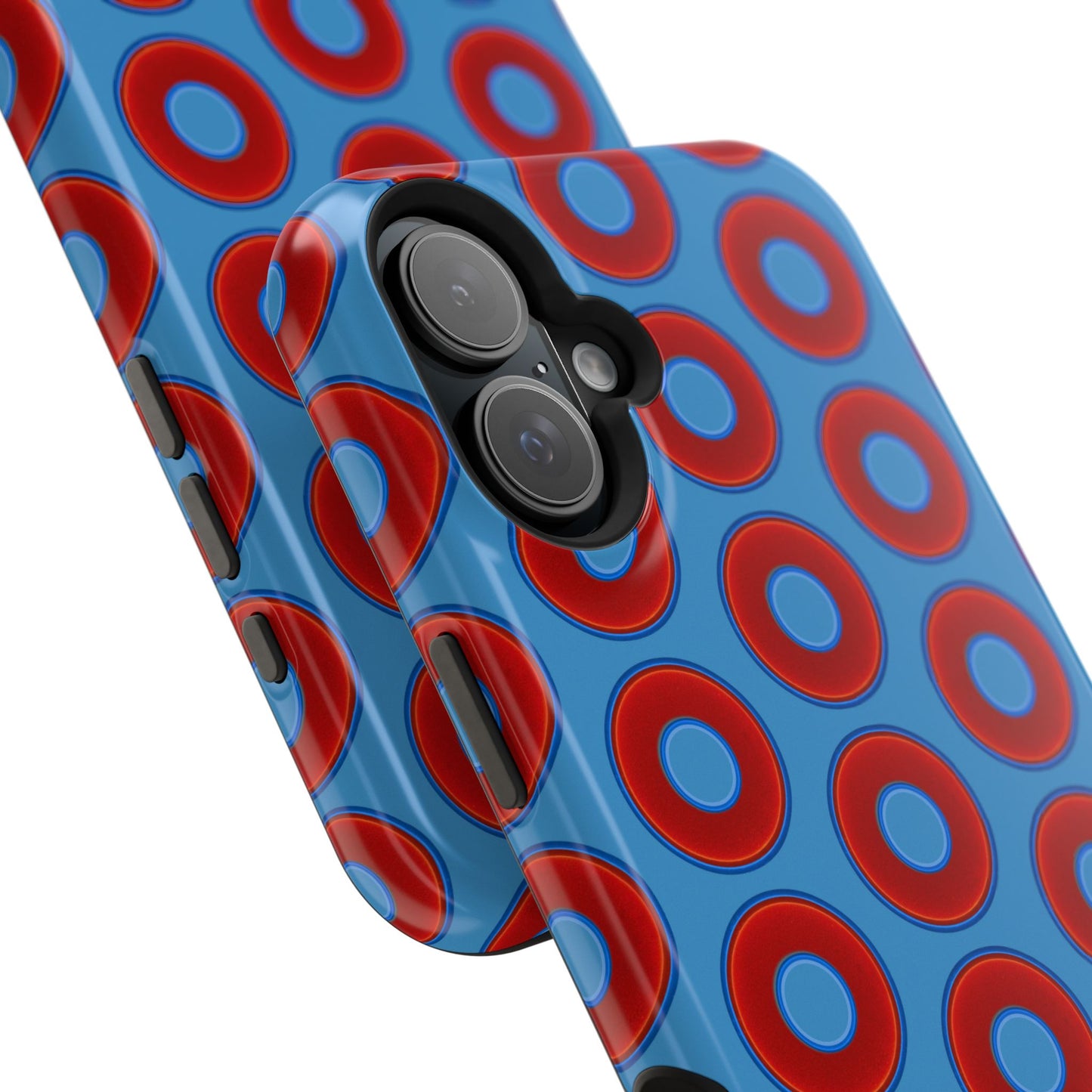 Impact-Resistant Lumpy Donut Case - red vivid donut print w/light steel blue background