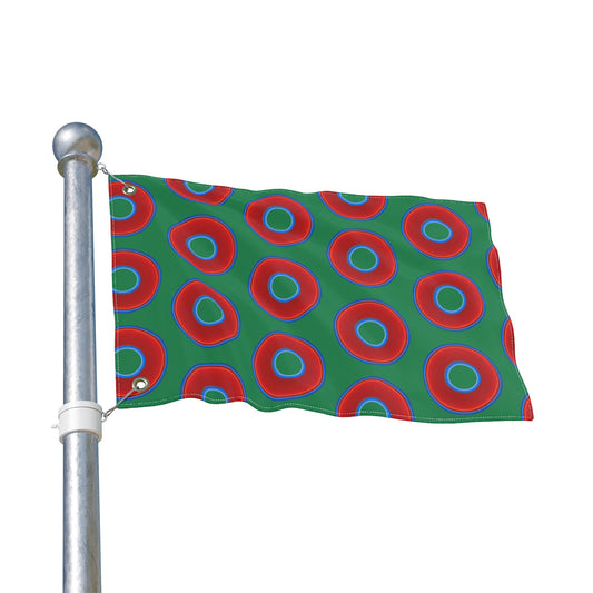 Lumpy Flagpole Sitters - Donut Flags [12" x 18"] - red vivid donut print w/green background