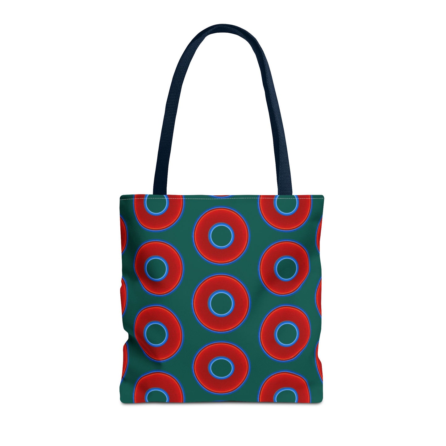 Lumpy Beach/Tote Bag - red vivid donuts w/dark grayish green background