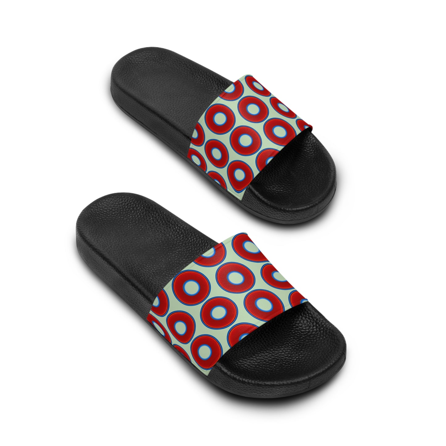 Lumpy Sandals - slip-ons - red vivid donuts w/seafoam background