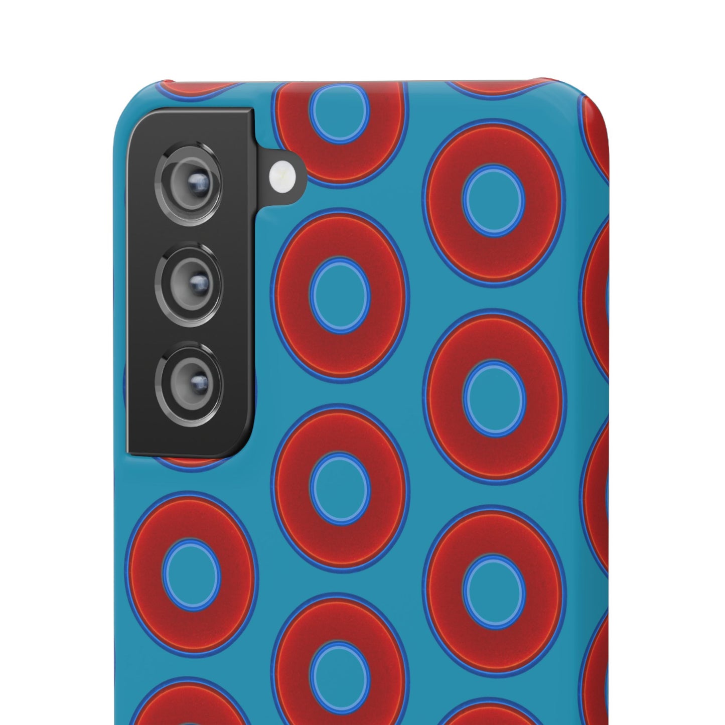 Lumpy Donut Snap Case - red vivid donut print w/aquamarine blue background