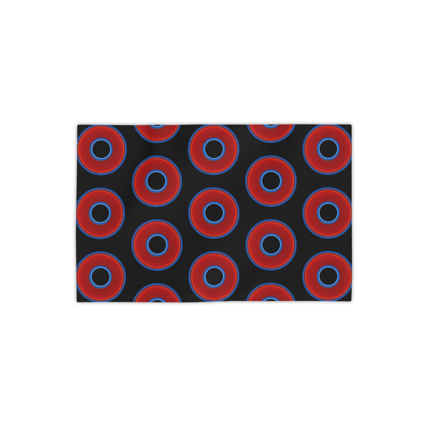 Lumpy Donut Towels - vivid red donuts w/black background