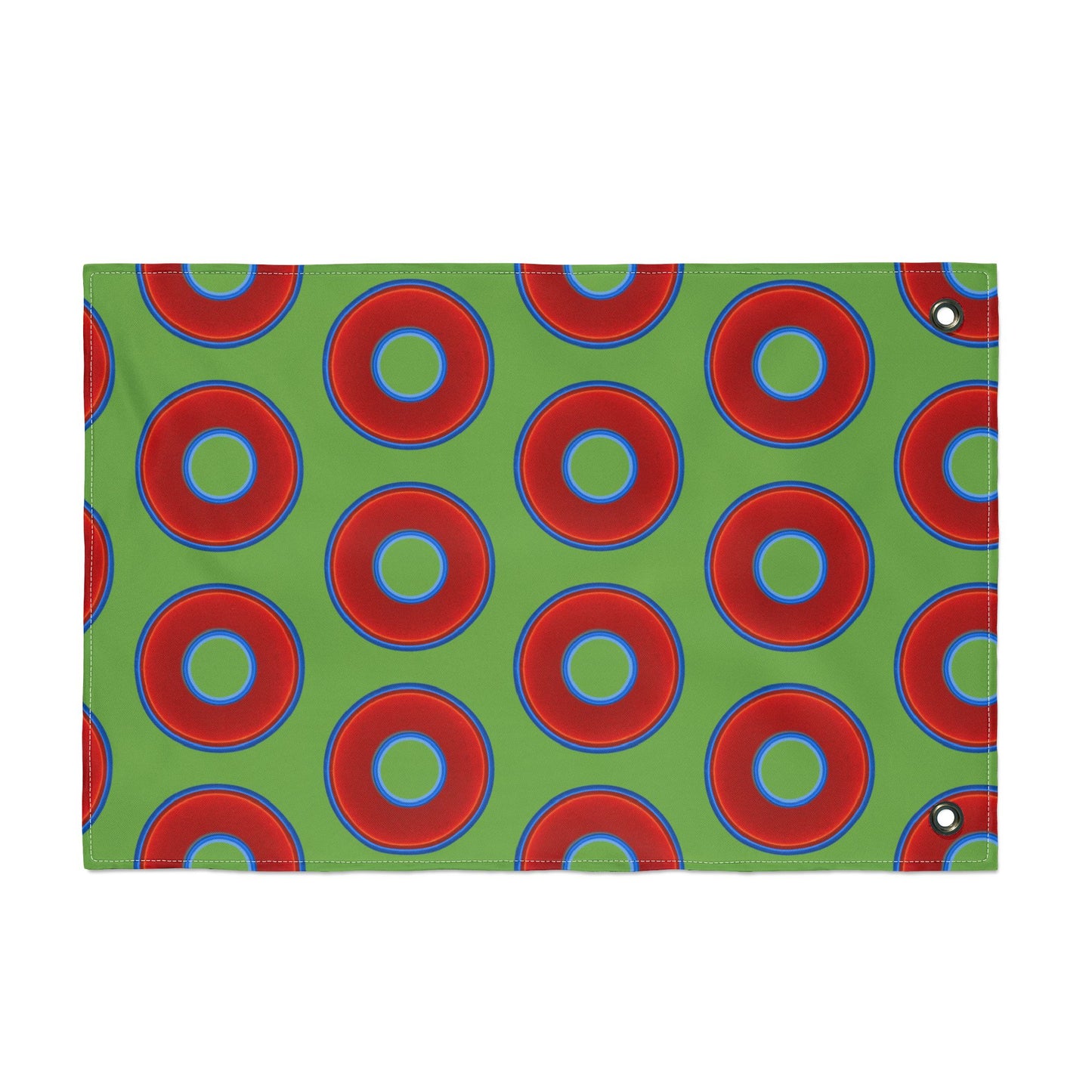 Lumpy Flagpole Sitters - Donut Flags [12" x 18"] - red vivid donut print w/light green background